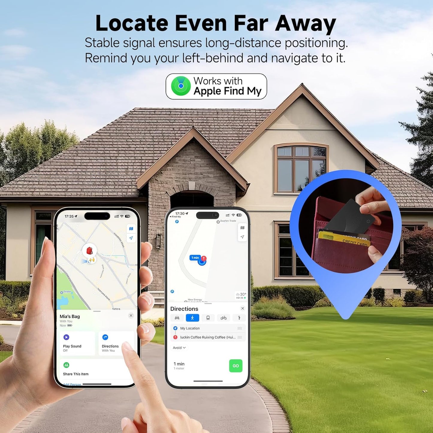 2025[Apple MFi Certified] Air Smart Tags Wallet Tracker Card Work with Apple Find My (iOS Only), Rechargeable Tag GPS Tracker Item Locator Thin Finder for Wallet, Keys, Luggage, Bags (Black 1 Pack)