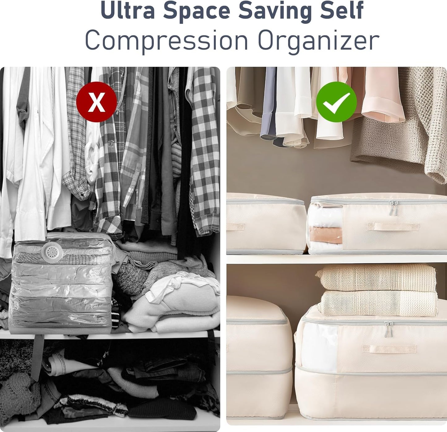 DIMJ Comforter Storage Bag 6 Pack - Blanket Storage Organizer Compression Bags, Large Capacity Ultra Space Saving Self Compression Organize for Bedding, Pillow, Duvet, Sheet Storage with Zipper Window