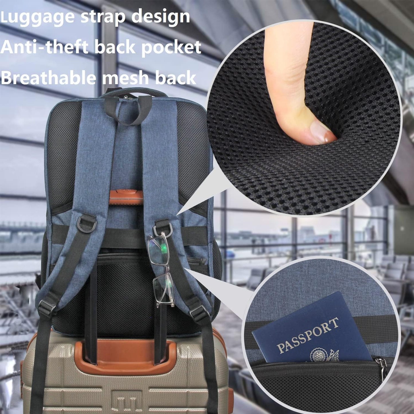 Laptop Backpack Fits 17 Inch Computer, Bussiness Travel Backpack with USB Charging Port and Anti Theft Pocket, Navy