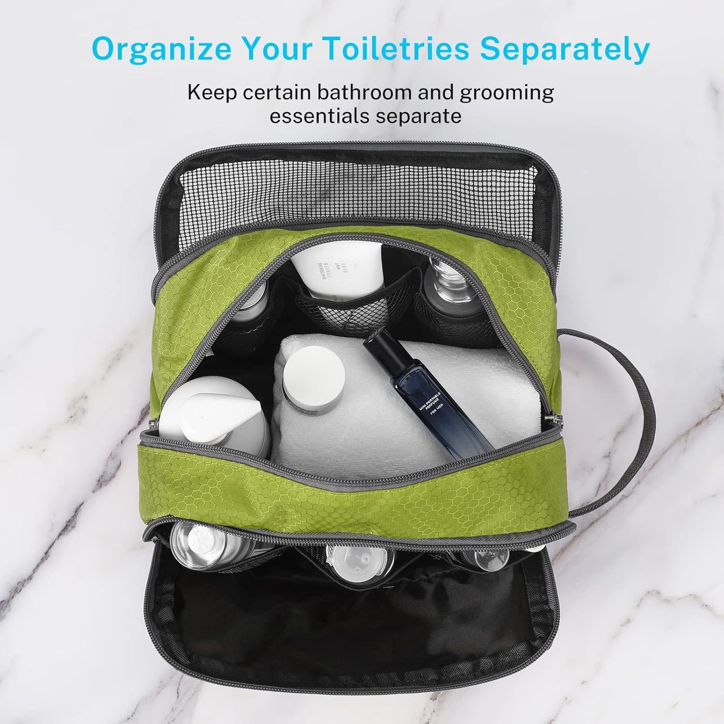 Gonex Travel Toiletry Bag Nylon, Dopp Kit Shaving Bag Toiletry Organizer Green