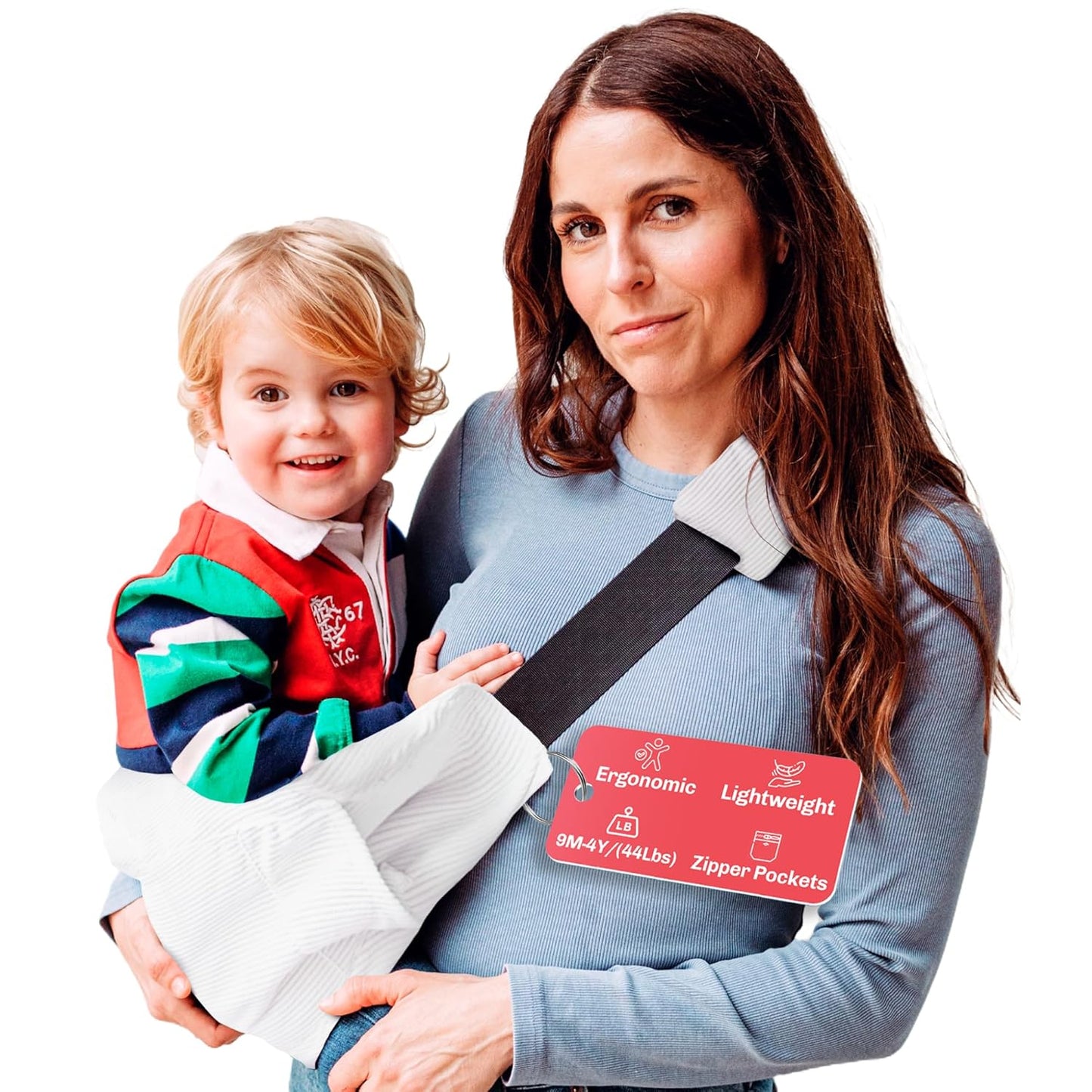 Ergonomic Lightweight Adjustable Toddler Sling Baby Carrier with Zipper Pockets Shoulder Padding Anti Slip Support for Travel Loving Dads and First Time Moms from 9 Months to 4 Years