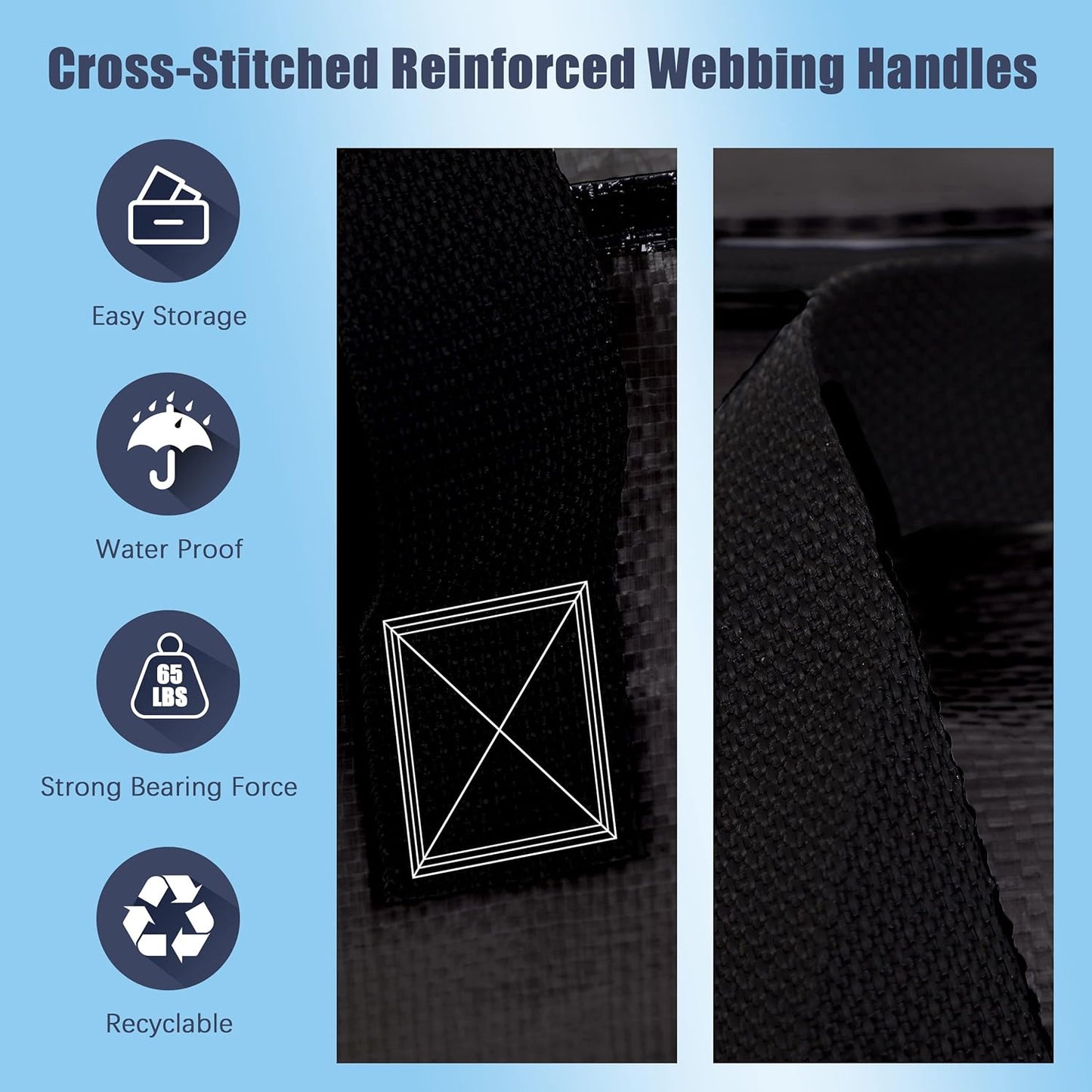 8 Pack Large Strong Bags with Zippers & Carrying Handles - Water-Resistant - Heavy Duty Storage Tote for Space Saving, Fold Flat, Alternative to Moving Box (Black)