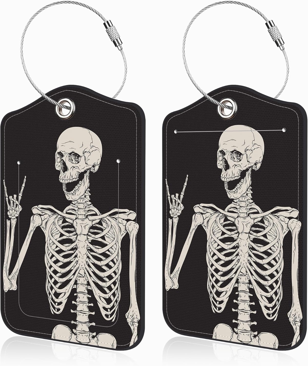 2 Pcs Rock and Roll Skull Luggage Tags for Suitcases PU Leather Baggage Tags Name ID Label with Privacy Cover and Stainless Steel Loop for Men Women Travel Bag Suitcase