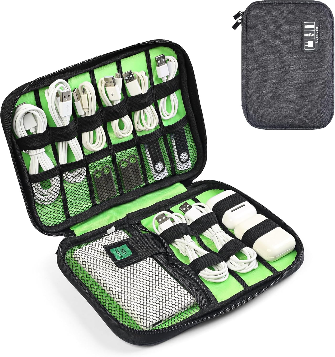 Luxtude Travel Cable Organizer Bag, Flat Cord Organizer Bag, Portable Electronics Case, Travel Essentials for Wire/Cord Storage/Charger Case/Cable Storage/Tech Accessories Pouch/Tech Gifts