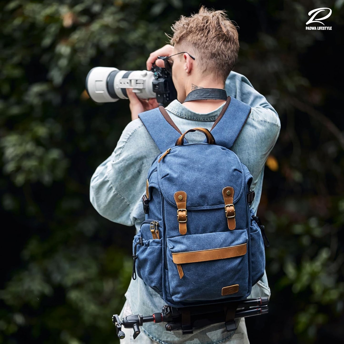 Padwa Lifestyle Blue Camera Backpack - Professional DSLR & UAV Camera Bag,Anti Theft Canvas Camera Backpack with Rain Cover,Large Capacity Photography Travel Camera Bag with Multi Compartments