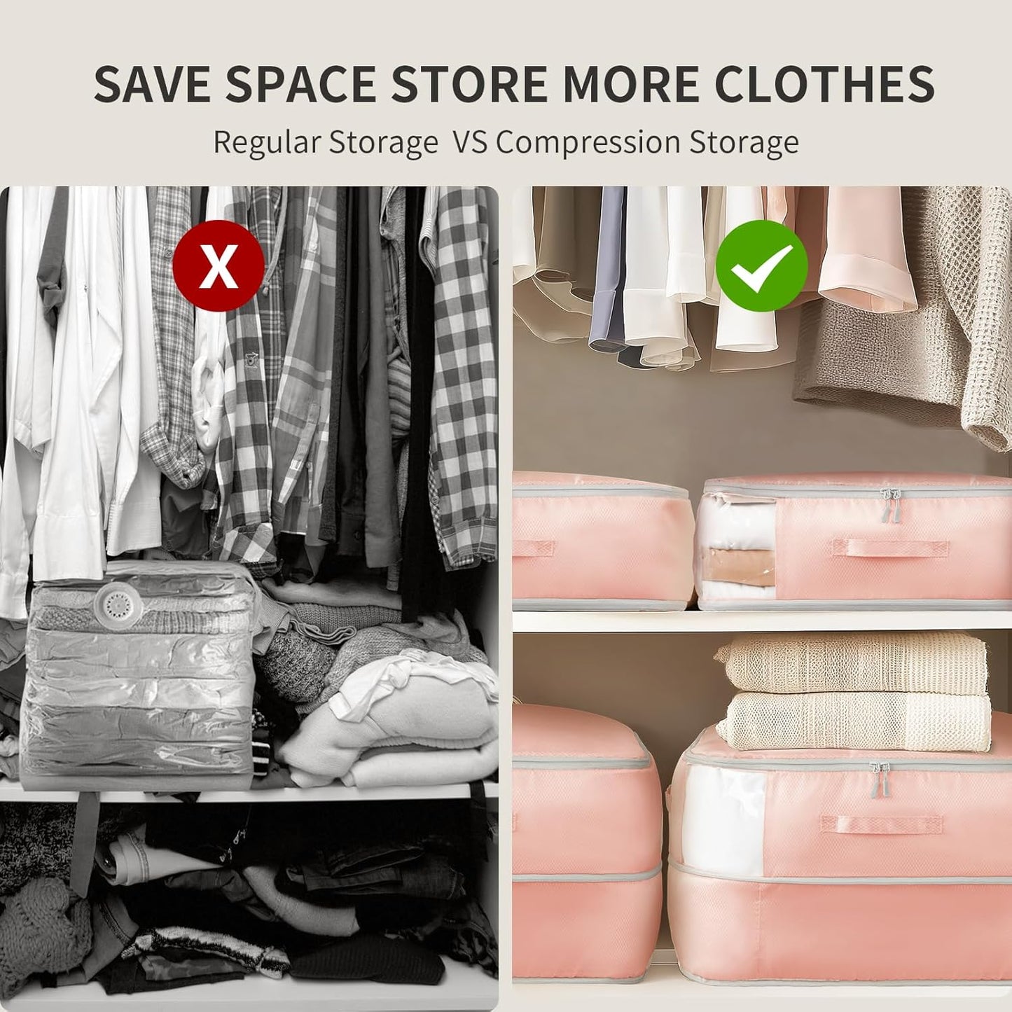 DIMJ Comforter Storage Bag 4 Pack - Blanket Storage Organizer Compression Bags, Large Capacity Ultra Space Saving Self Compression Organize for Bedding, Pillow, Duvet, Sheet Storage with Zipper Window