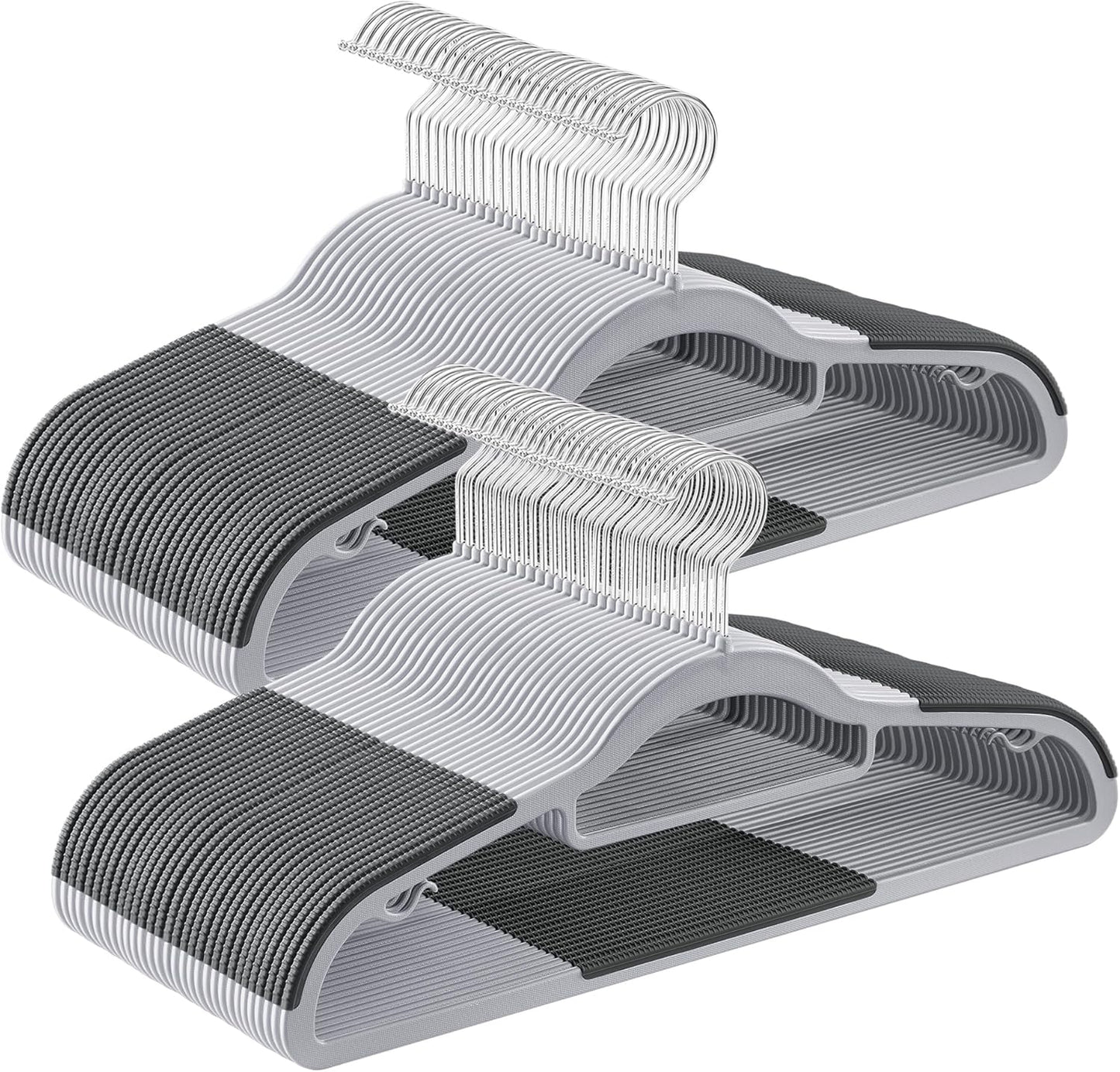 SONGMICS Pack of 60 Coat Hangers, Space-Saving Plastic Clothes Hangers, Non-Slip, 0.2 Inches Slim, 16.5 Inches Wide, 360° Swivel Silver Hook, Light and Dark Gray UCRP0020G01