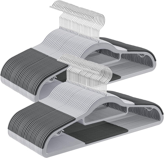 SONGMICS Pack of 60 Coat Hangers, Space-Saving Plastic Clothes Hangers, Non-Slip, 0.2 Inches Slim, 16.5 Inches Wide, 360° Swivel Silver Hook, Light and Dark Gray UCRP0020G01