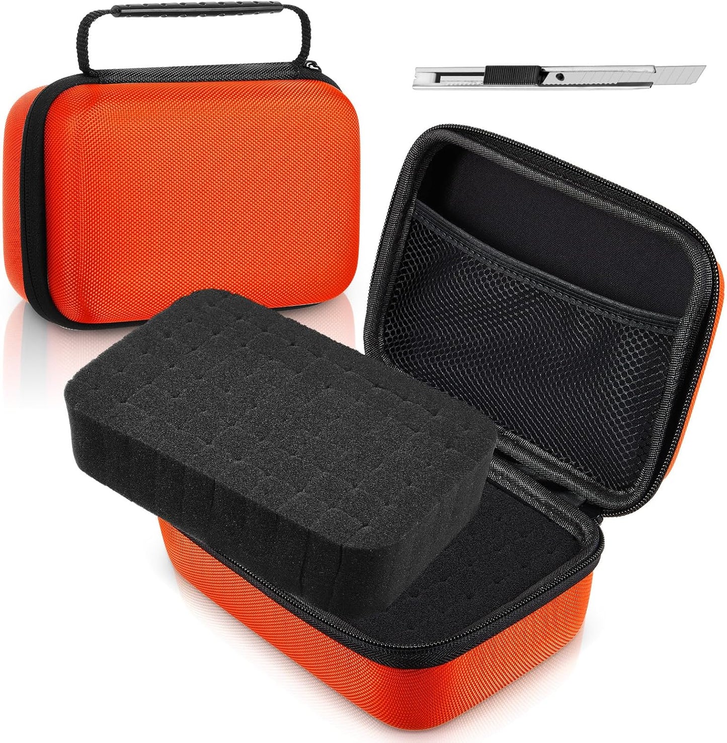 EVA Hard Case with Customizable Foam Protective EVA Carrying Case Shockproof Outdoor for Camera, Digital Products, Electronic Instruments with Knife(Orange,7.1 x 4.7 x 3.1 Inch)