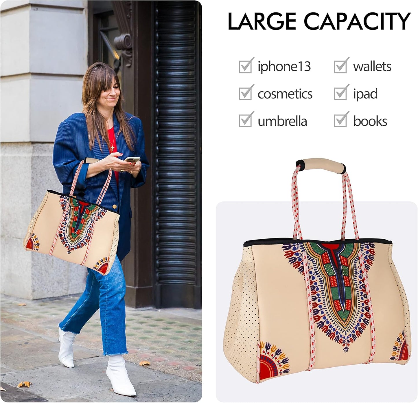 QOGiR Neoprene Multipurpose Beach Bag Tote with Inner Zipper Pocket … … … …