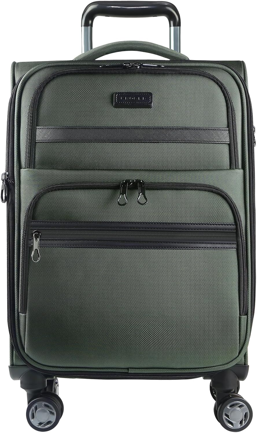 KROSER Softside Expandable Carry On Luggage with Spinner Wheels & Built-in TSA Lock, Durable Suitcase Rolling Luggage with USB Port, Carry-On 20-Inch, Army Green