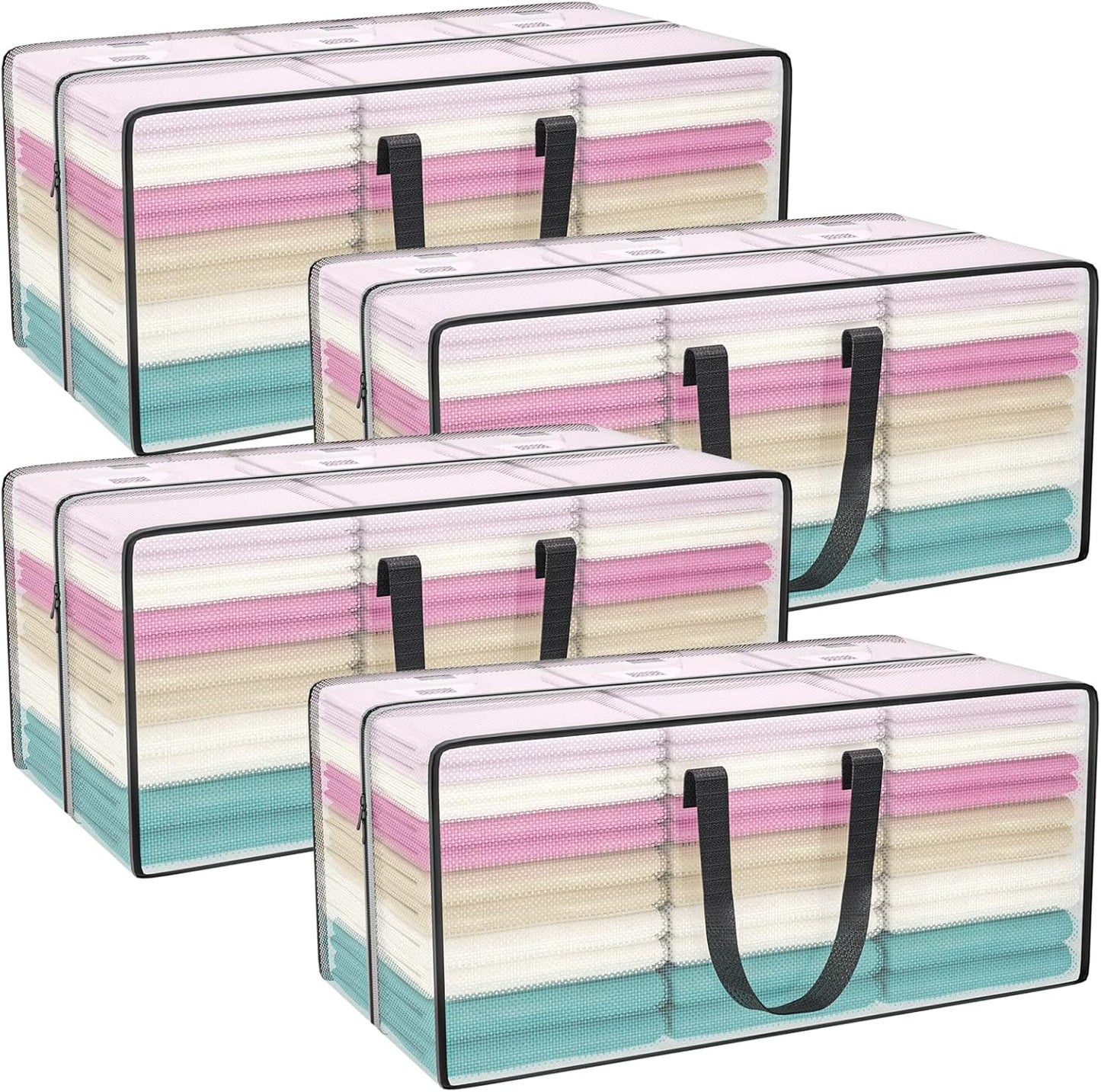 Clear Storage Bags with Zipper, 2 Pack Large Moving Bags Heavy Duty Extra Large, Plastic Storage Totes for Clothes, College dorm Packing Bag with Strong Handles