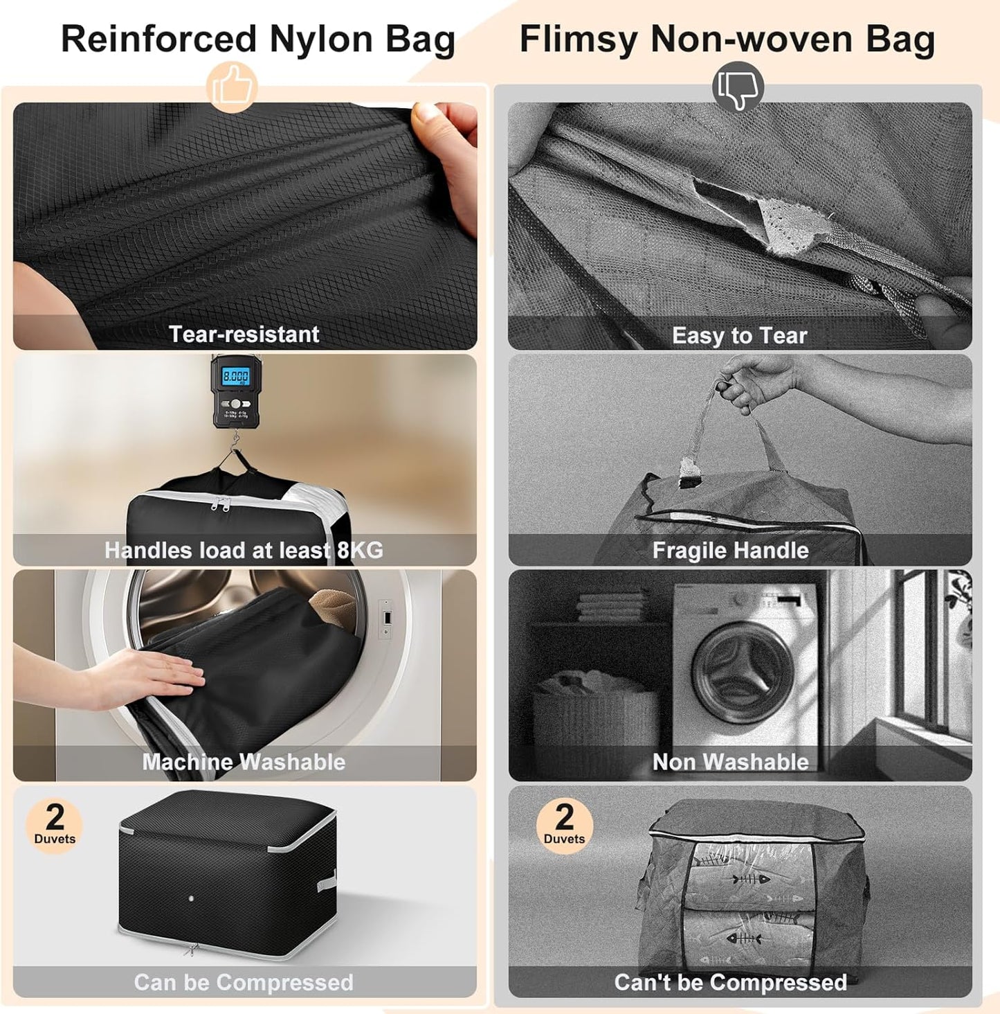 Comforter Storage Bag - 130L Large Capacity Blanket Storage Bags 3-Layer Ultra Space Saving Self Compression Organizer, Washable Compression Bags for Storage Comforter Blanket, 6-Pack, Black