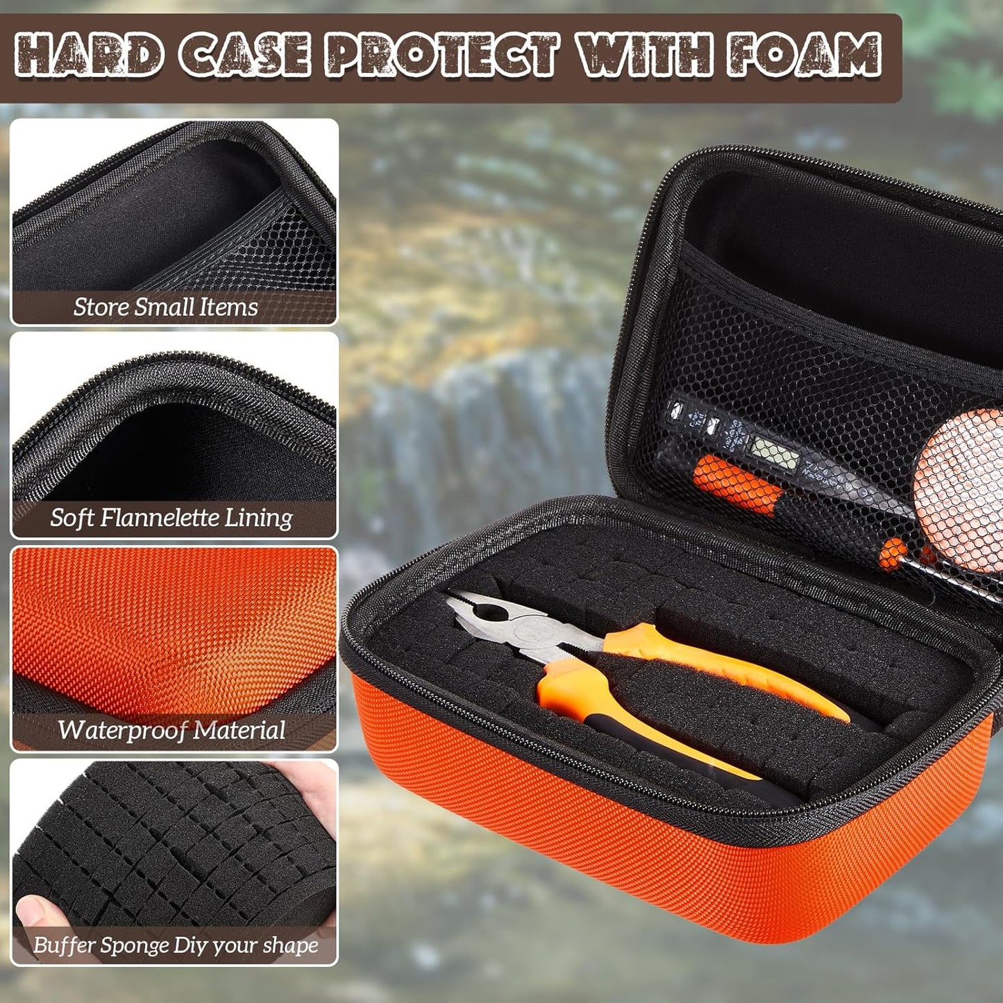 EVA Hard Case with Customizable Foam Protective EVA Carrying Case Shockproof Outdoor for Camera, Digital Products, Electronic Instruments with Knife(Orange,7.1 x 4.7 x 3.1 Inch)