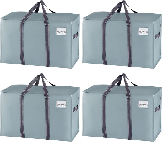 VENO 4 Pack Moving Bags, Heavy Duty, Moving Boxes Alternative, Packing Storage Supplies for Dorm Room Essentials with Zipper for Clothes, Extra Large Totes for Packaging (Light Blue Matte, 4 Pack)