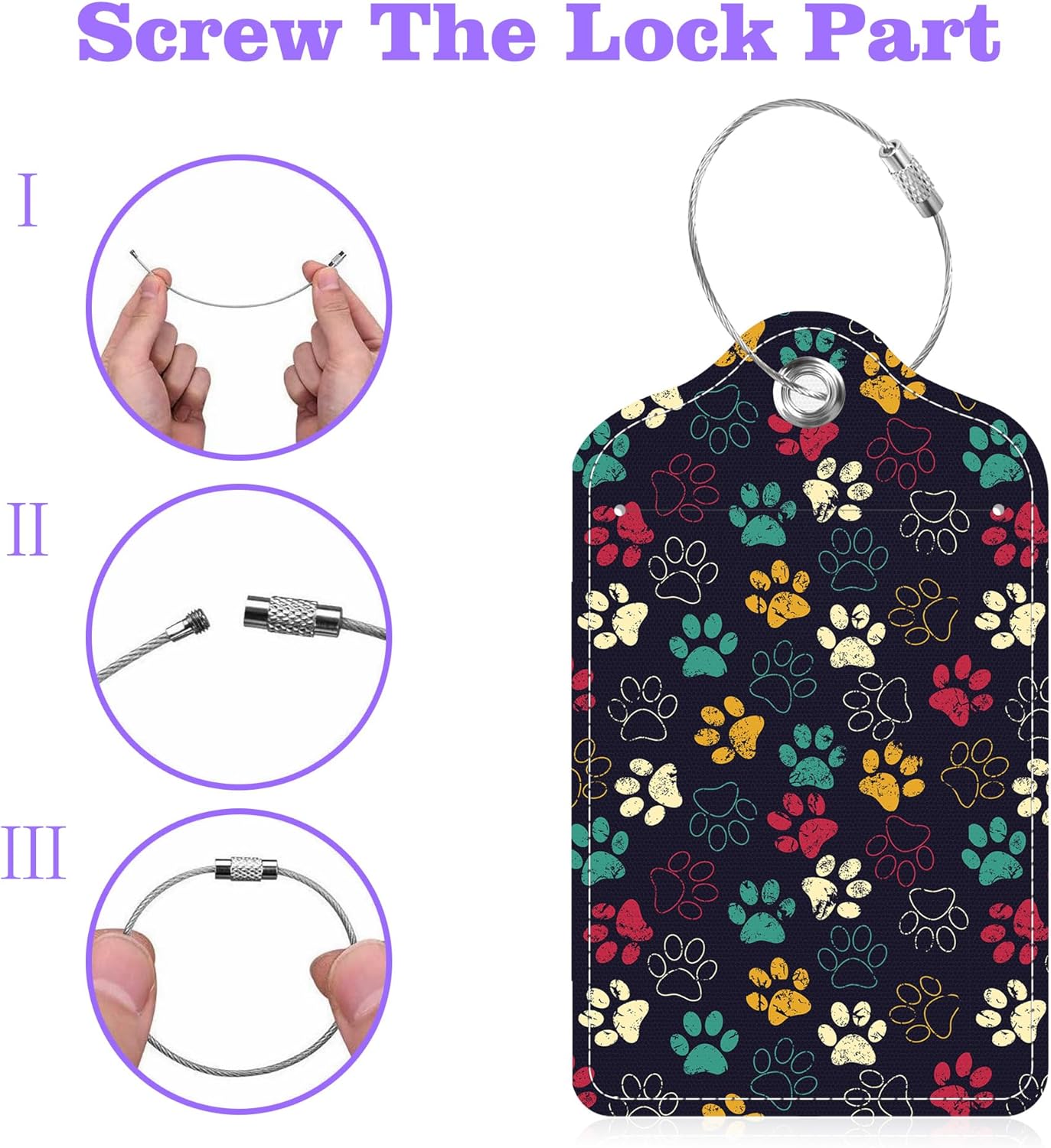 Luggage Tags for Suitcase Cute Cat Dog Paws 2 PCS Leather Travel Cruise Luggage Tag with Stainless Steel Loop Name ID Label Privacy Cover for Women Men Travel Bag Labels Set