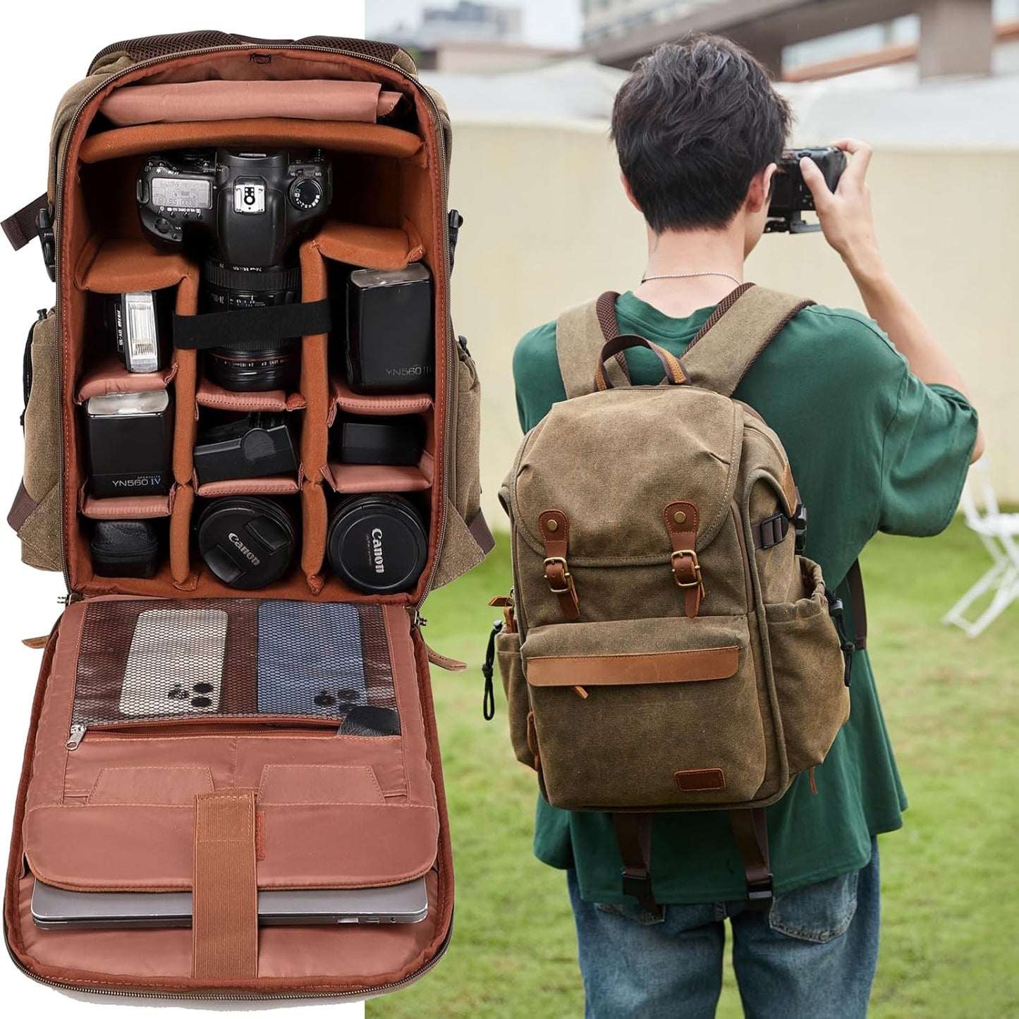 Camera Bag; Professional UAV Camera Backpack;Anti-Theft Camera Bag with Rain Cover; Large Capacity Photography Backpack（Coffee）, A3091