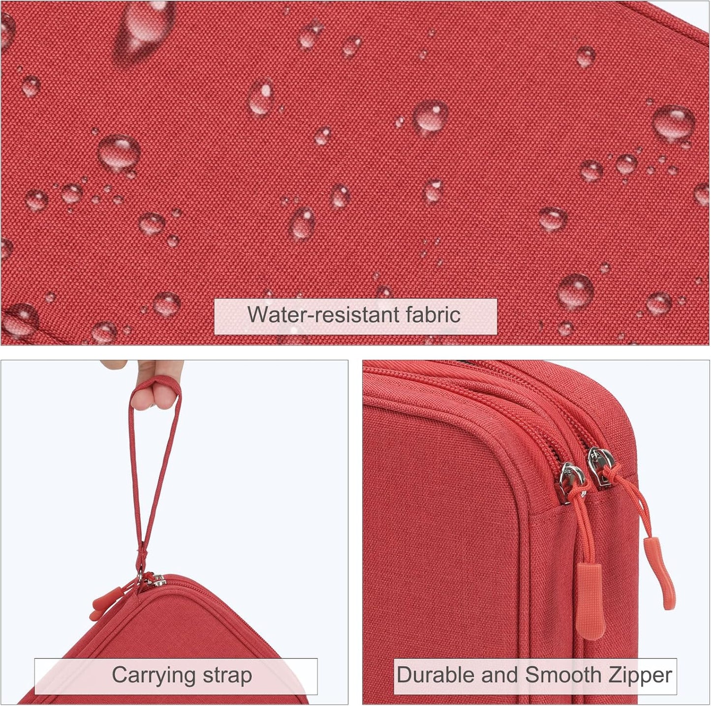FYY Electronic Organizer, Large Travel Cable Organizer Bag Pouch Electronic Accessories Carry Case Portable Waterproof Double Layers All-in-One Storage Bag for Cable, Cord, Charger, Phone, Red