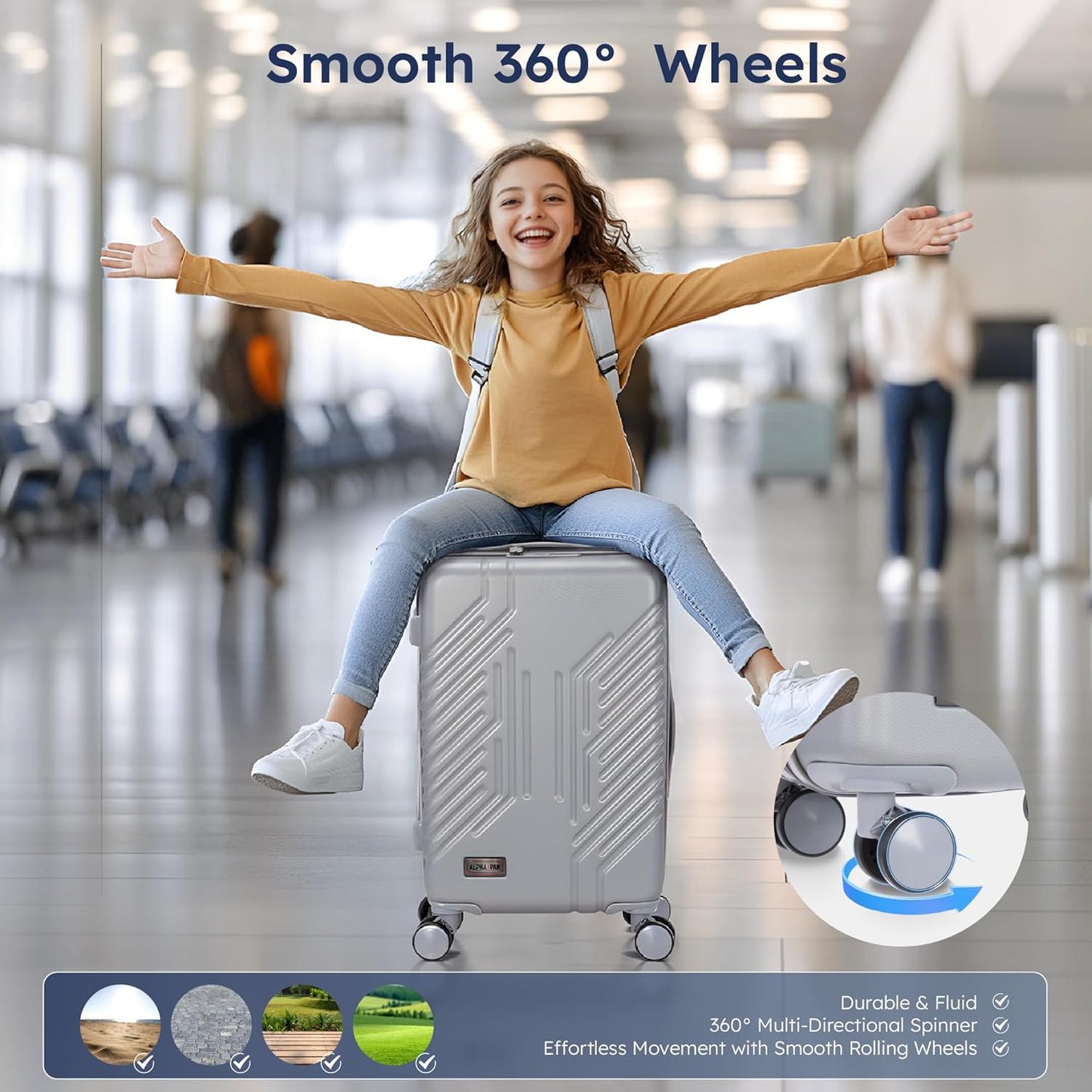 20-inch Carry On Luggage Airline Approved - PC+ABS Lightweight Suitcase with Built-in TSA Lock，Hard-shell Durable Rolling Luggage with USB Port