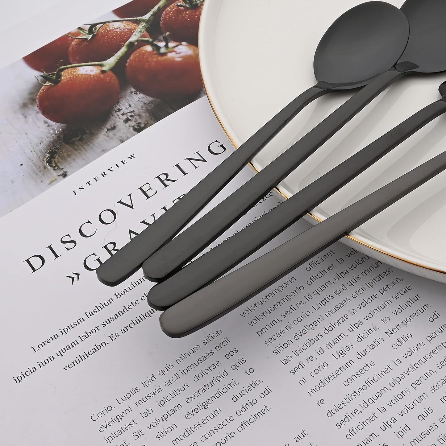 20 Pieces Silverware Set 304 Stainless Steel, Healthy & Eco-Friendly Silver Travel Mirror Polished Black Knife Fork Spoon Salad Fork Dessert Spoon Flatware Set, Service for 4