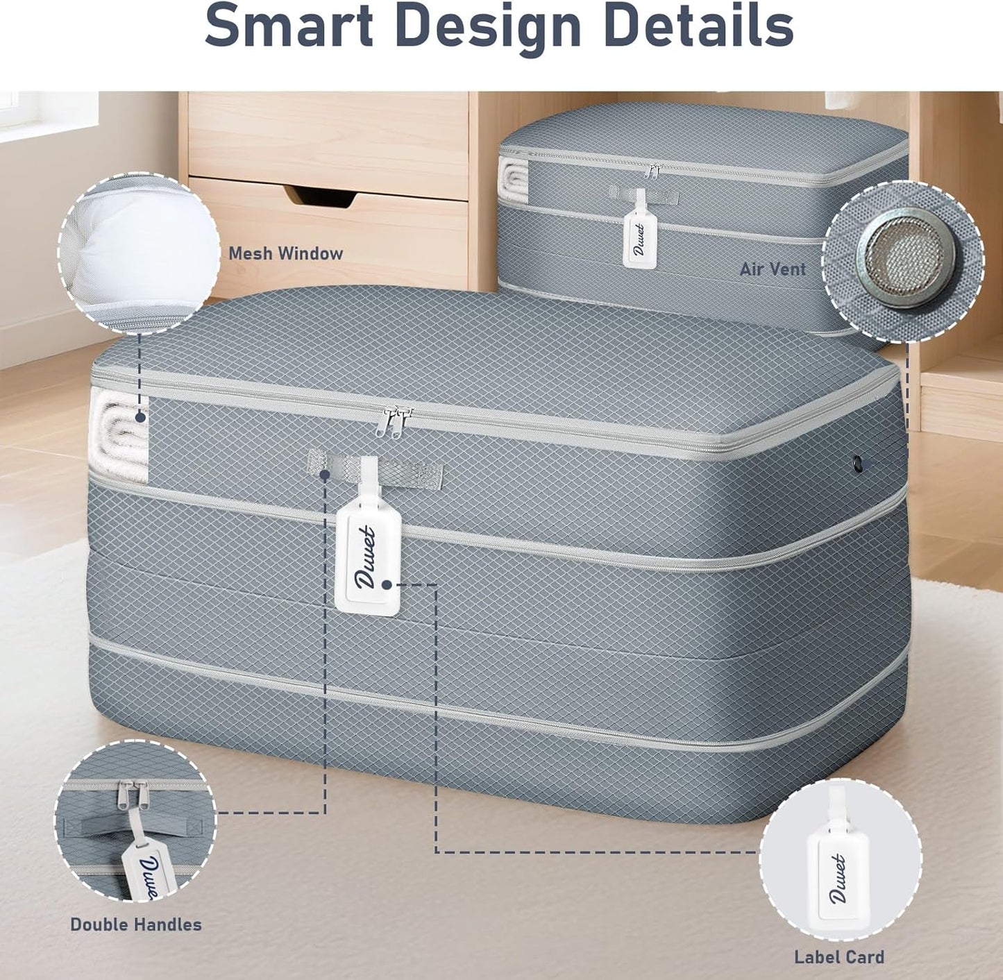 DIMJ Comforter Storage Bag - 100L Large Capacity Blanket Storage Compression Bags, Washable Space Saving Self Compression Organizer with Window Handles, Space Saver for Clothes, Bedding, Sheet