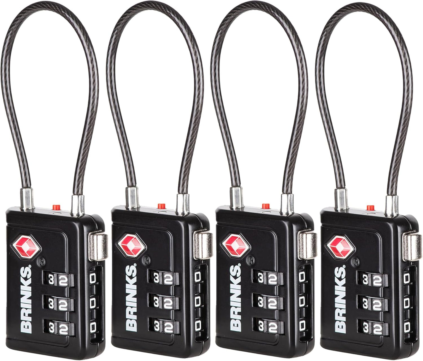 Brinks TSA Accepted Indicator Luggage Lock, Black - Ressetable Combination, 2.5 inch Long Shackle, New More Secure TSA008 Key, 4 Pack
