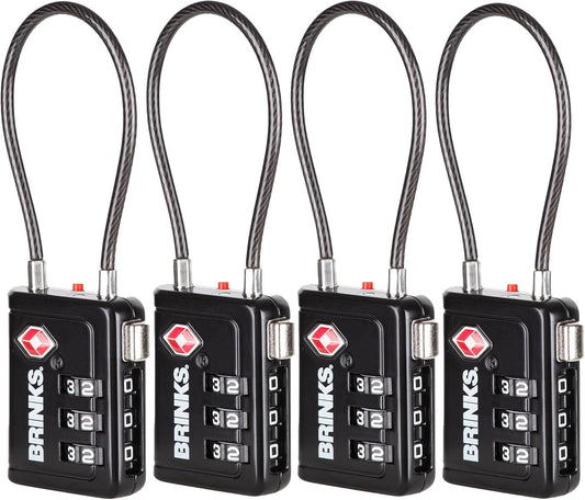 Brinks TSA Accepted Indicator Luggage Lock, Black - Ressetable Combination, 2.5 inch Long Shackle, New More Secure TSA008 Key, 4 Pack