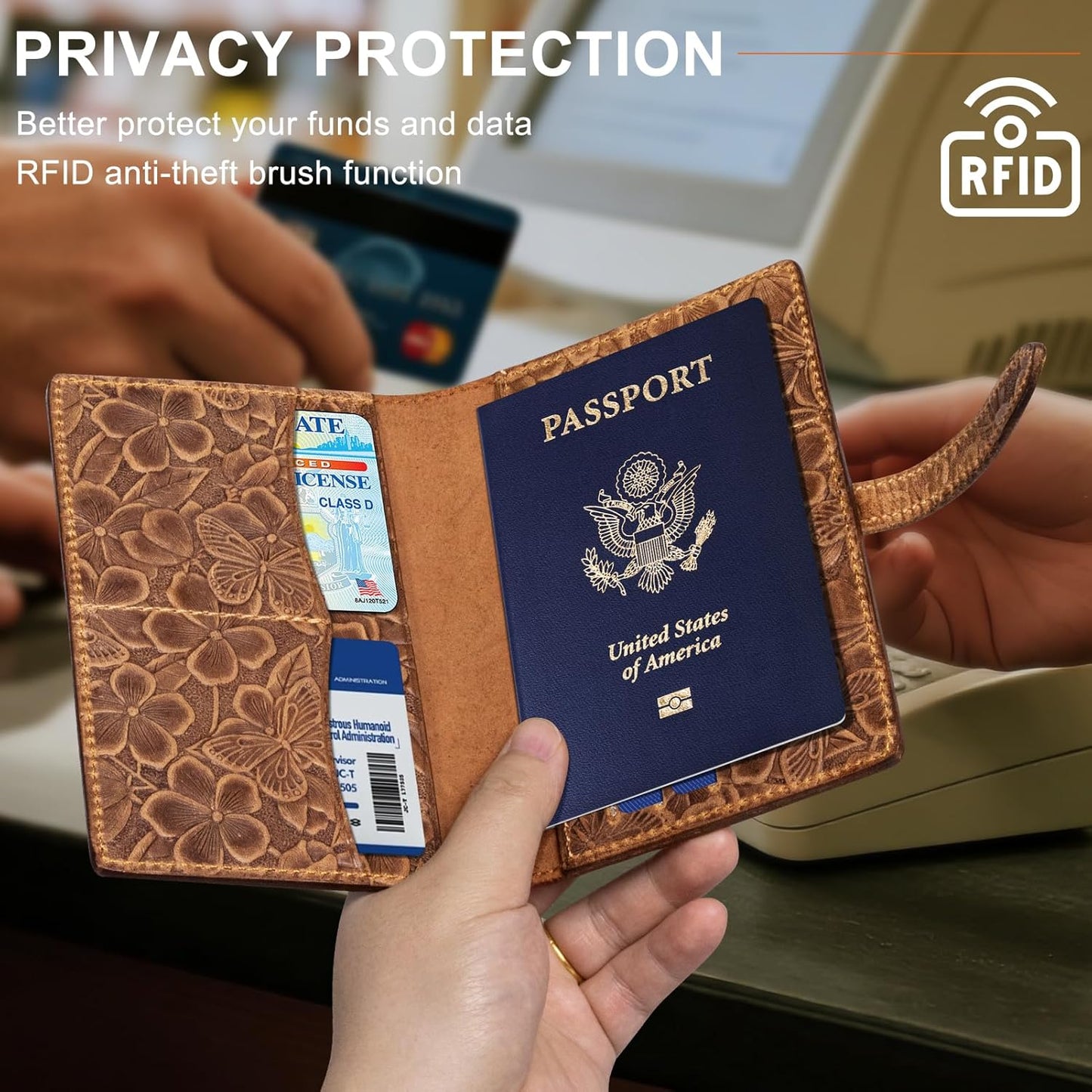 Genuine Leather Passport Holder for Women Men - RFID Blocking Slim Travel Wallet