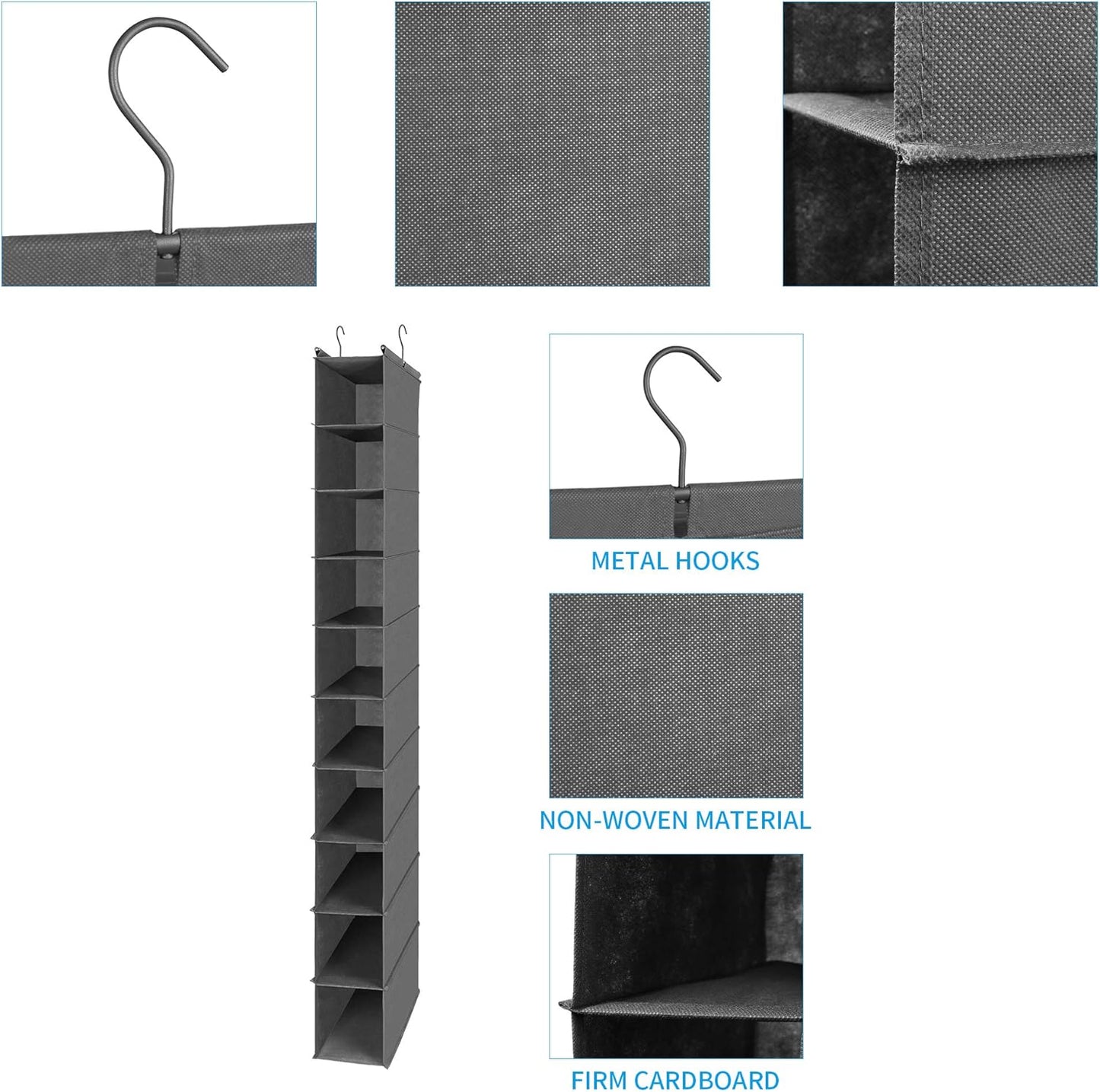 MAX Houser 10-Shelf Hanging Shoe Shelf Organizer, Hanging Shoe Storage for Closet,Pack of 2(Grey)