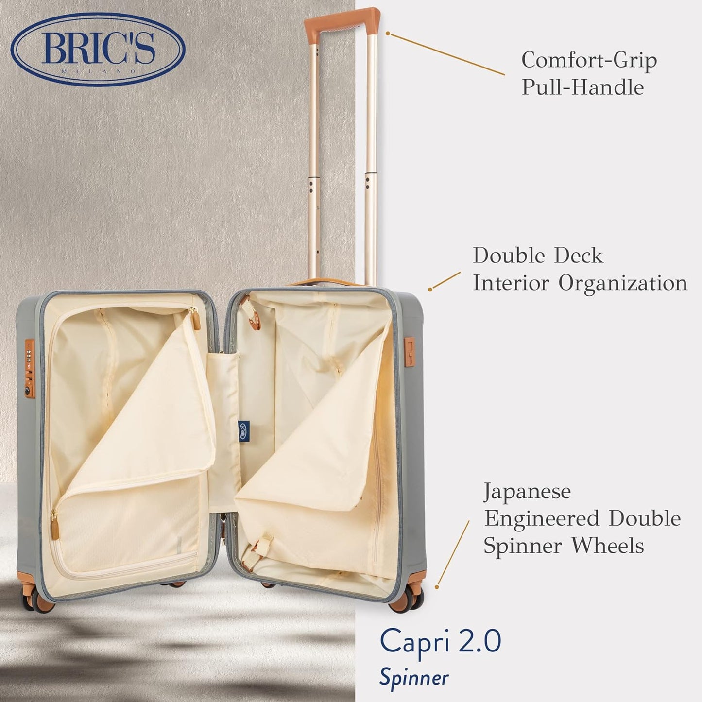 Bric's Capri 2.0 21-Inch Spinner - Luxury Carry On Luggage With Spinner Wheels - Lightweight Suitcases with Wheels Made From Durable Polycarbonate - Silver Shine