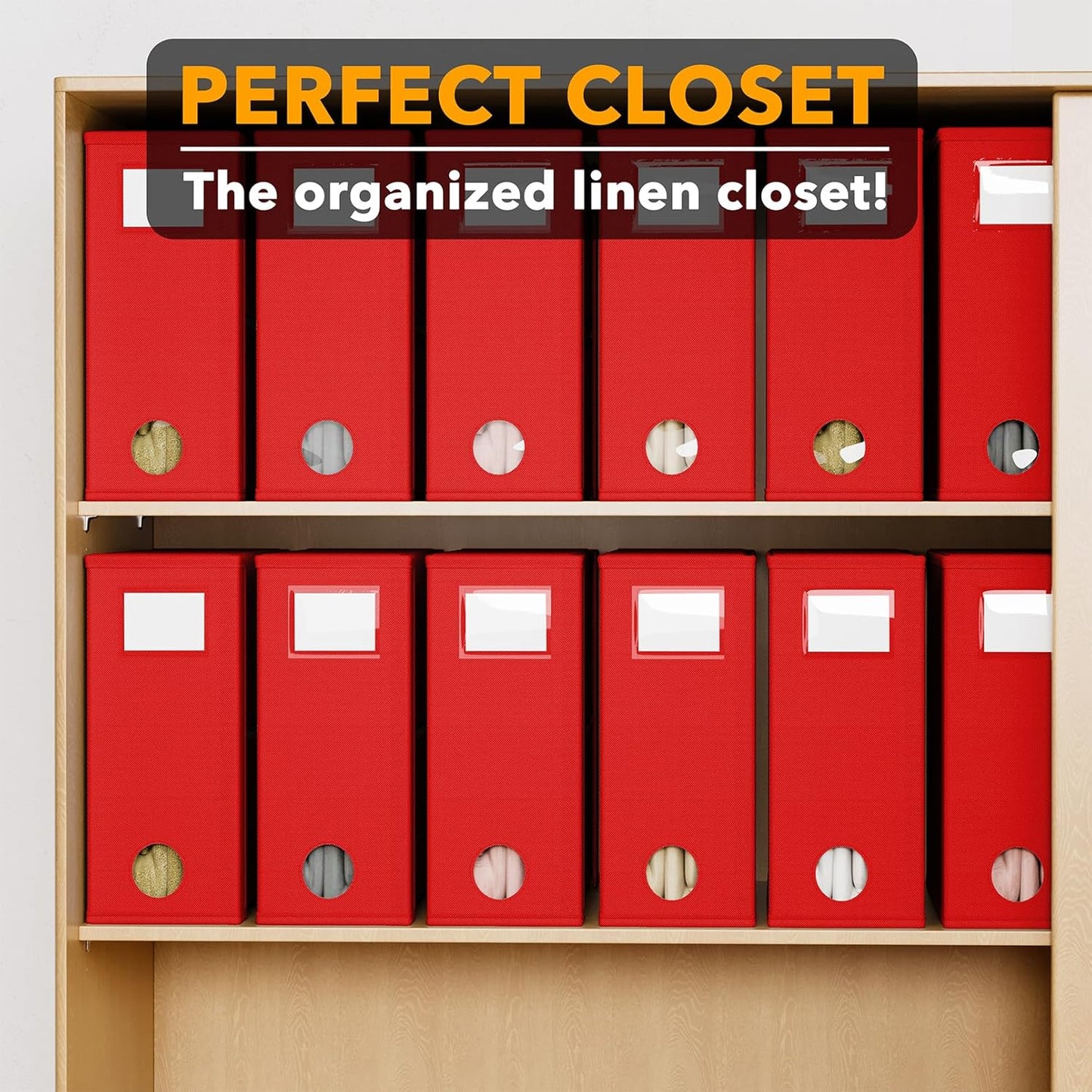 SpaceAid 12 Pack Bed Sheet Organizers and Storage, Foldable Organizer for Linen Closet, Set Folder Keeper With Window XL (Queen & King Size) Bedding Container (Red)