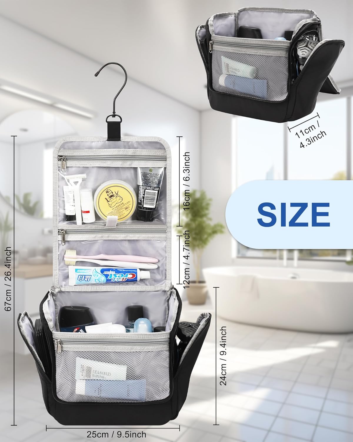 Relavel Hanging Toiletry Bag for Men and Women, Travel Toiletries Bag Water-resistant Large Makeup Cosmetic Organizer Storage, Shaving Dopp Kit Shower Bathroom Hygiene Bags, Carry-on Travel Essentials