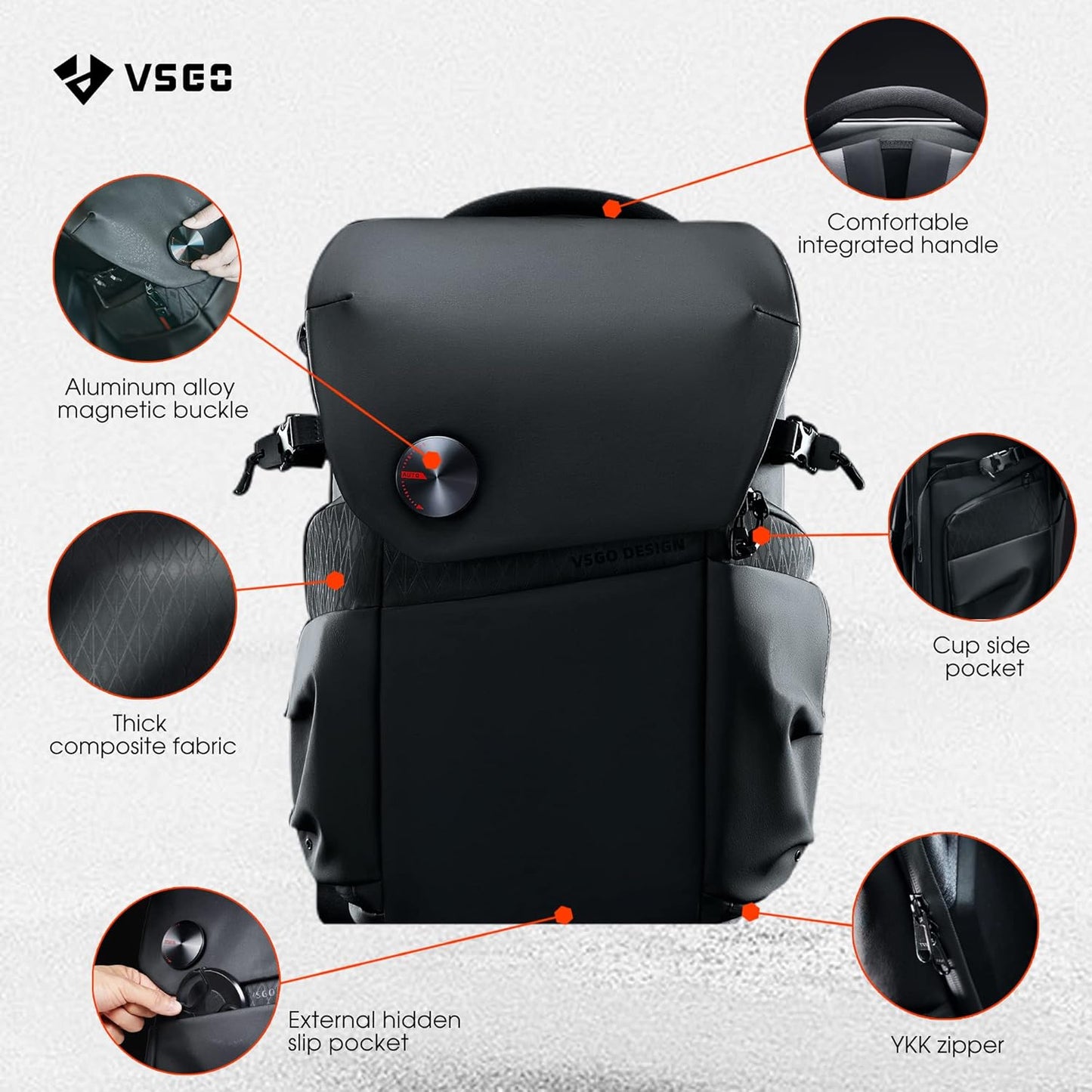 VSGO 20L Professional Camera Backpack for DSLR/SLR, Compatible with Sony Canon Nikon Cameras, DJI RSC2 Gimbals, Tripod, 15.6" Laptop, Lenses & Accessories – Waterproof TPU Canvas, Travel & Outdoor Use