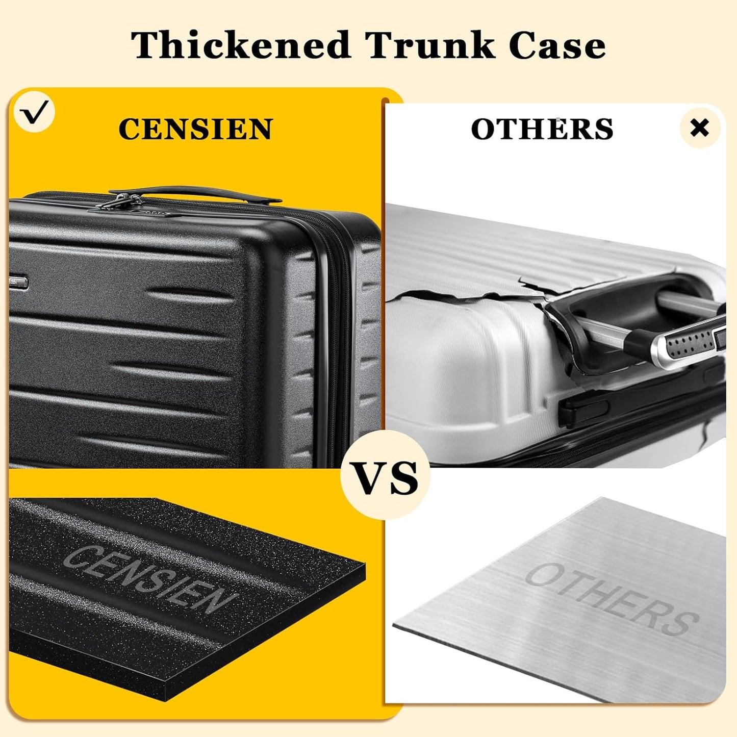 16 Inch Carry On Luggage Airline Approved, Expandable Lightweight ABS+PC Hard Shell Suitcases with 360° Spinner Wheels, TSA Lock, YKK Zippers (Black)