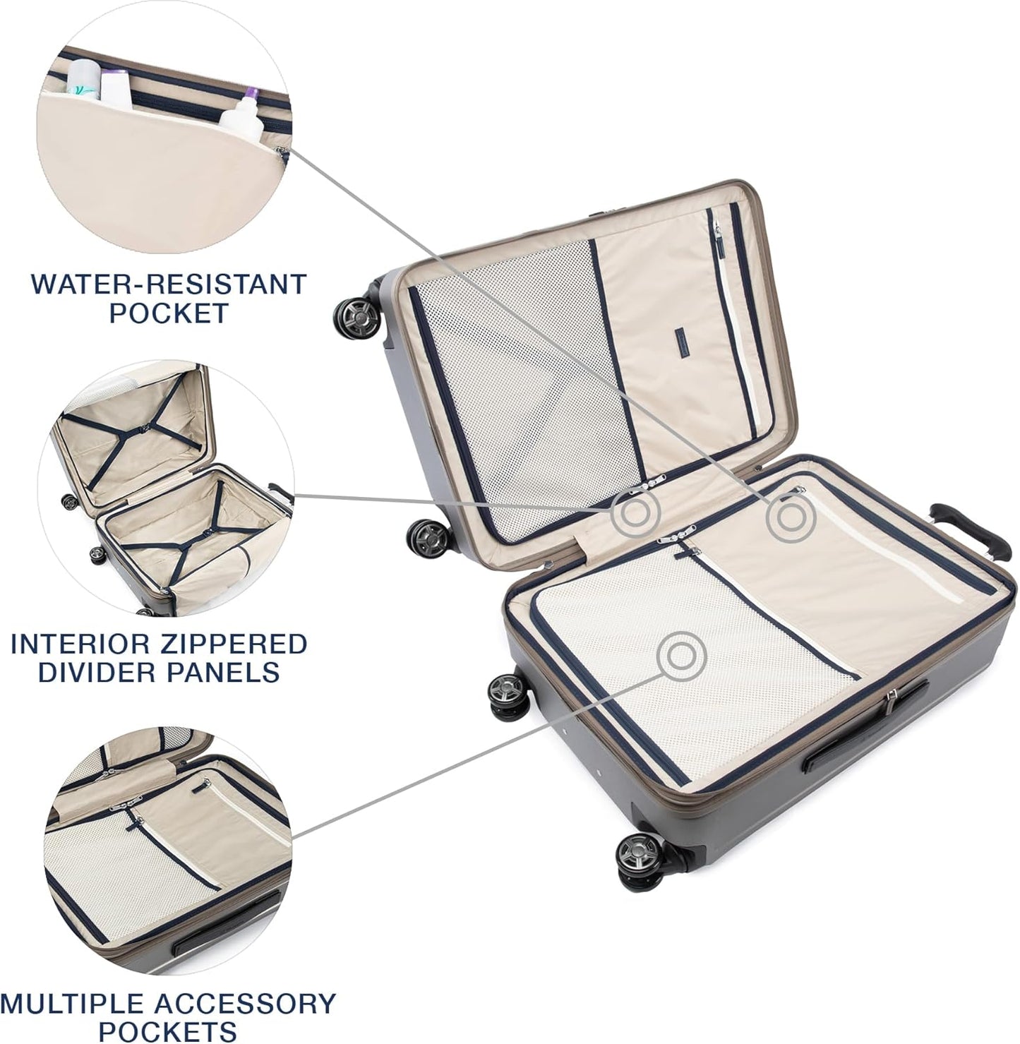 Travelpro Platinum Elite Hardside Expandable Checked Luggage, 8 Wheel Spinner, TSA Lock, Hard Shell Polycarbonate Suitcase, Metallic Sand, Checked Medium 25-Inch