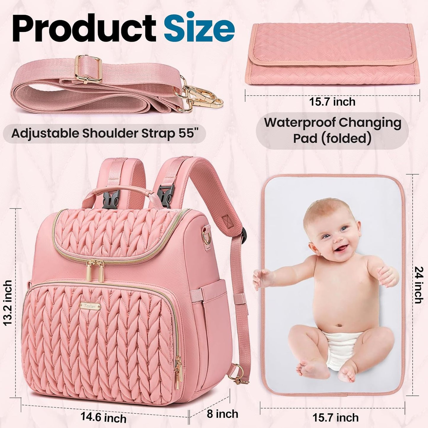 4 in 1 Convertible Diaper Bag Backpack,Waterproof Baby Diaper Bag with Changing Pad,Converts into Baby Tote Bag,Diaper Backpack,Stroller Bag and Crossbody Diaper Bag