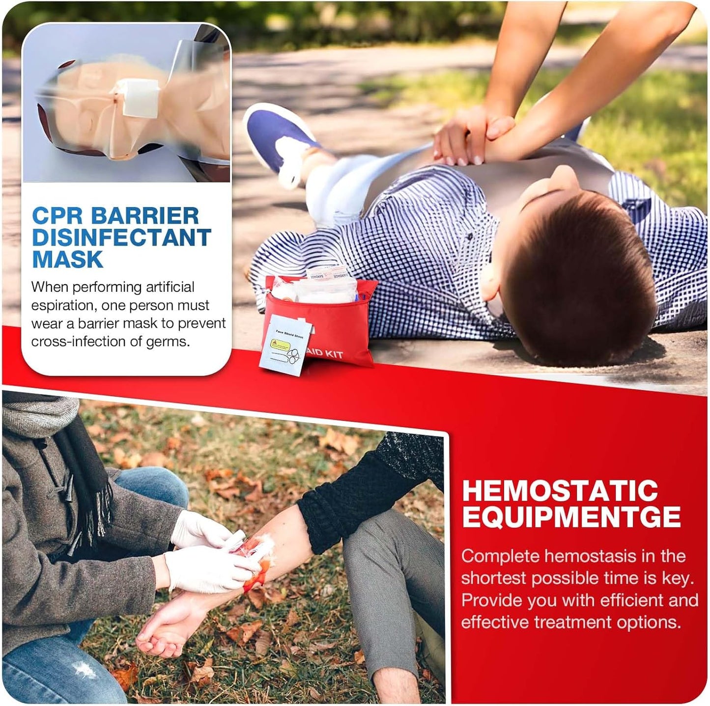 First Aid Kit for Home Car Travel 107 Piece Emergency Kits for Hiking Camping Small Trauma Kit for Boat Vehicle Lightweight Compact Pocket Aid Kit for Sports Outdoor Survival