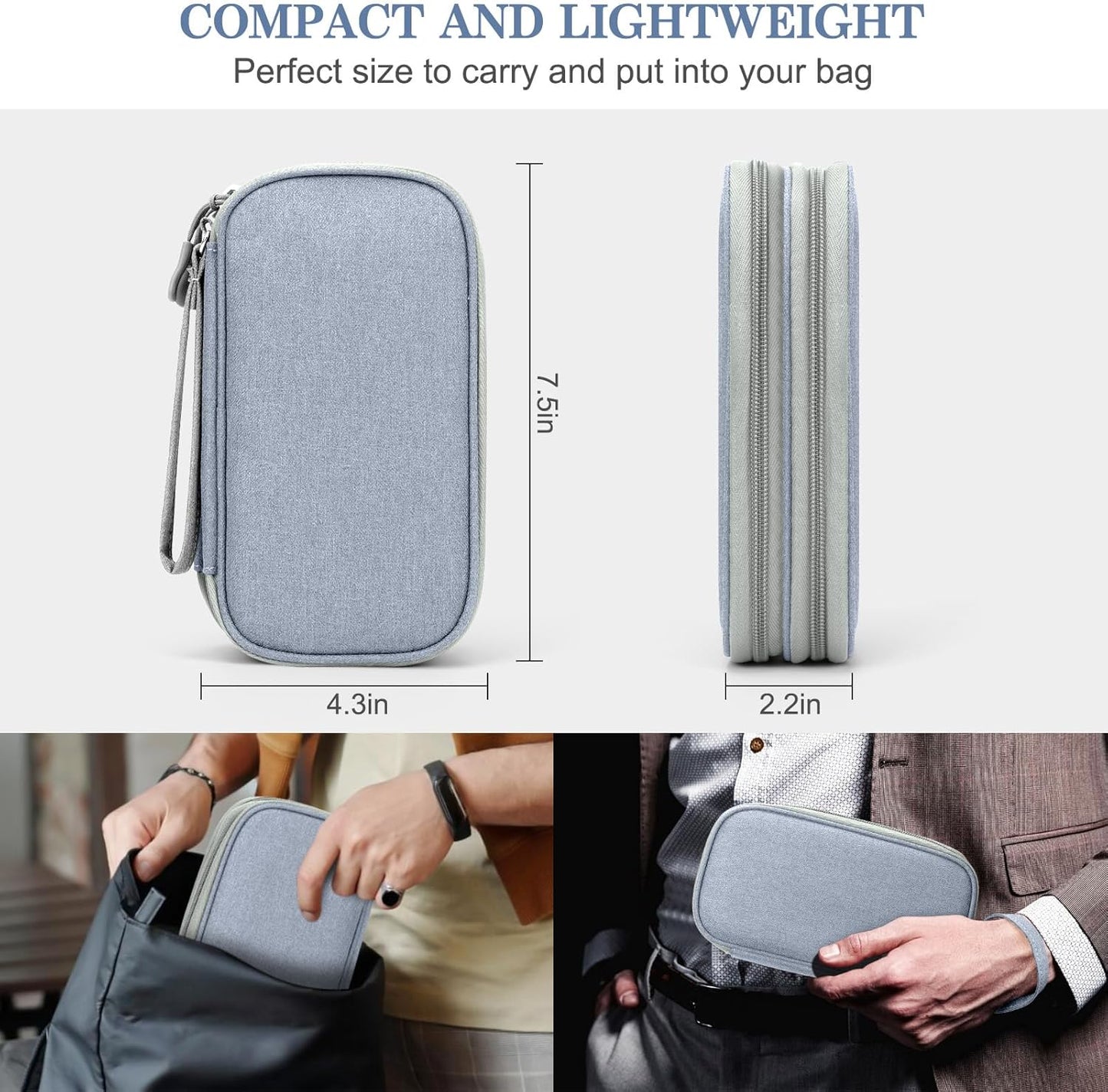 FYY Electronic Organizer, Travel Cable Organizer Bag Pouch Electronic Accessories Carry Case Portable Waterproof Double Layers All-in-One Storage Bag for Cable, Charger, Phone, Earphone Light Grey