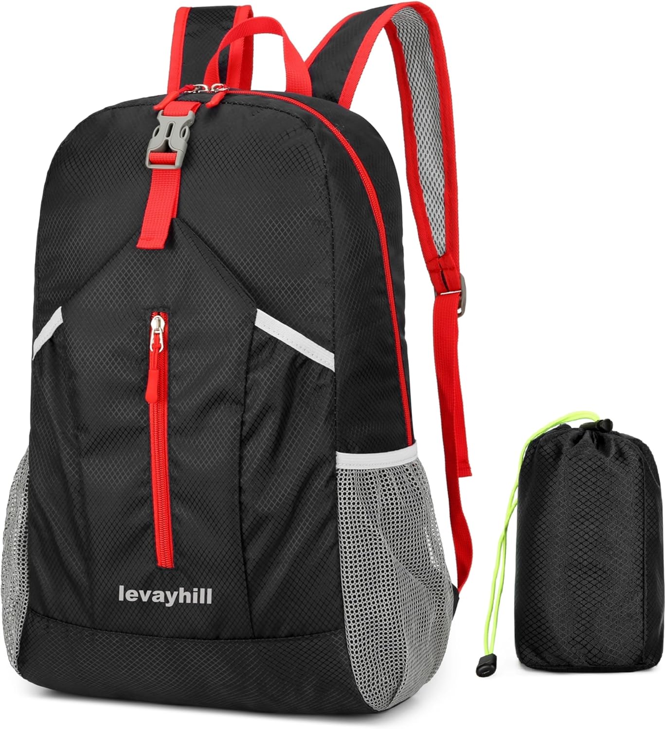 25L Hiking Backpack Foldable Sports Daypack Camping Collapsible Bag Water Repellent Lightweight Travel Men Women (Black)