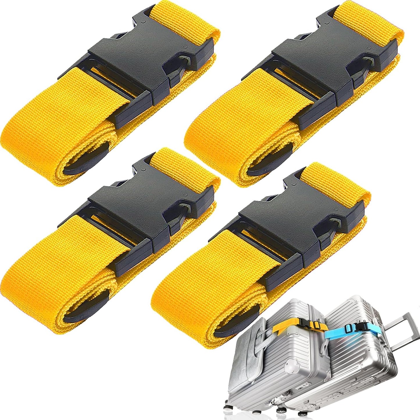 4Pack Luggage Straps for Suitcases, Travel Connector for Carry On Bag, Add Bag to Connect Two Suitcases, Adjustable Belt Attachment Accessories for Connect Your 3 Luggages, Yellow