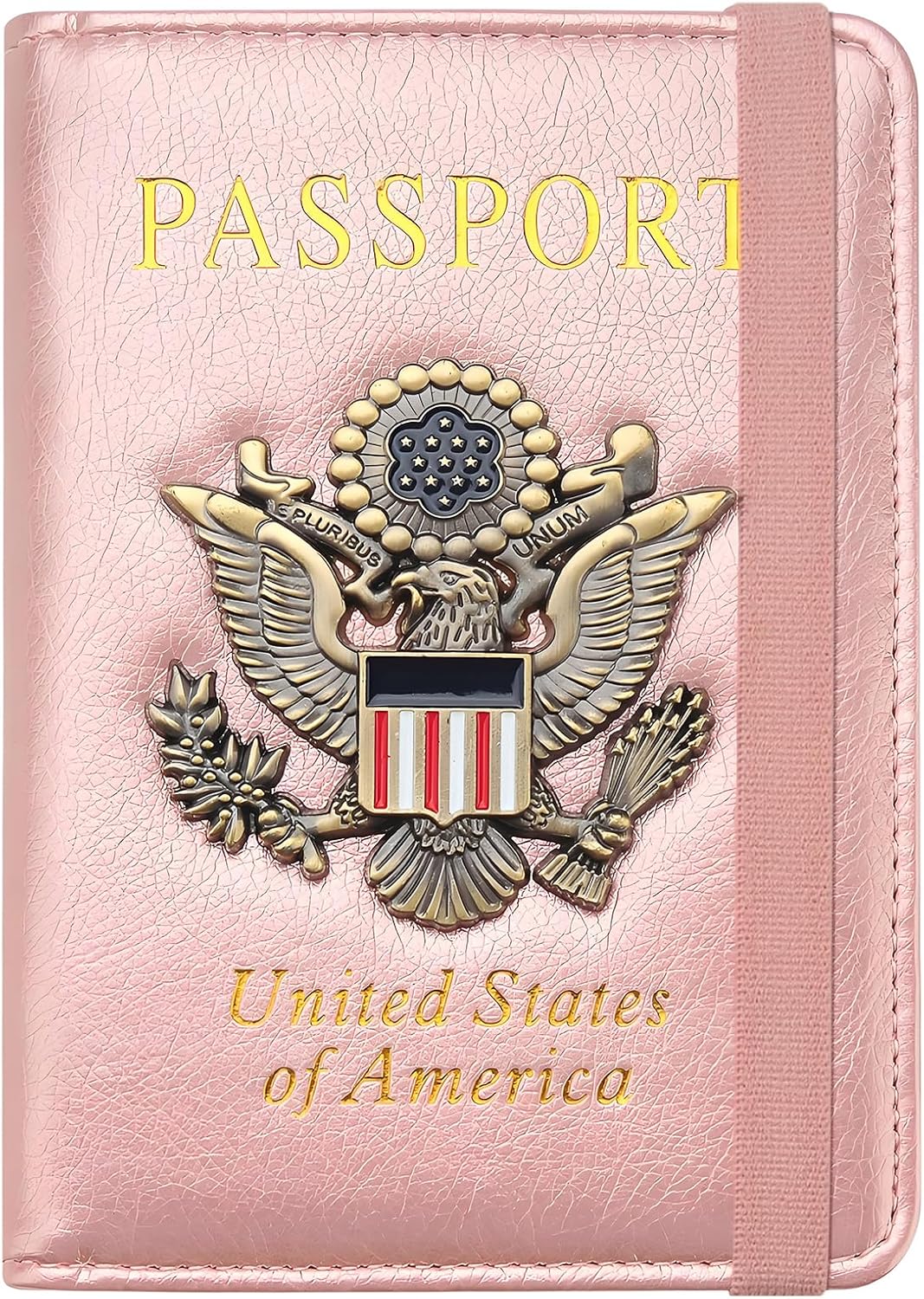 Passport Holder for Travel Passport Cover for Men Passport Wallet Case with Metal Badge Protector Leather Card Case RFID Blocking Women Travel Accessories Document Organizer (Rose Gold)