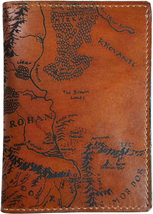 Handmade Leather Passport Wallet with Ancient Map Design, 4 Pockets, Genuine Brown Leather - 1LE
