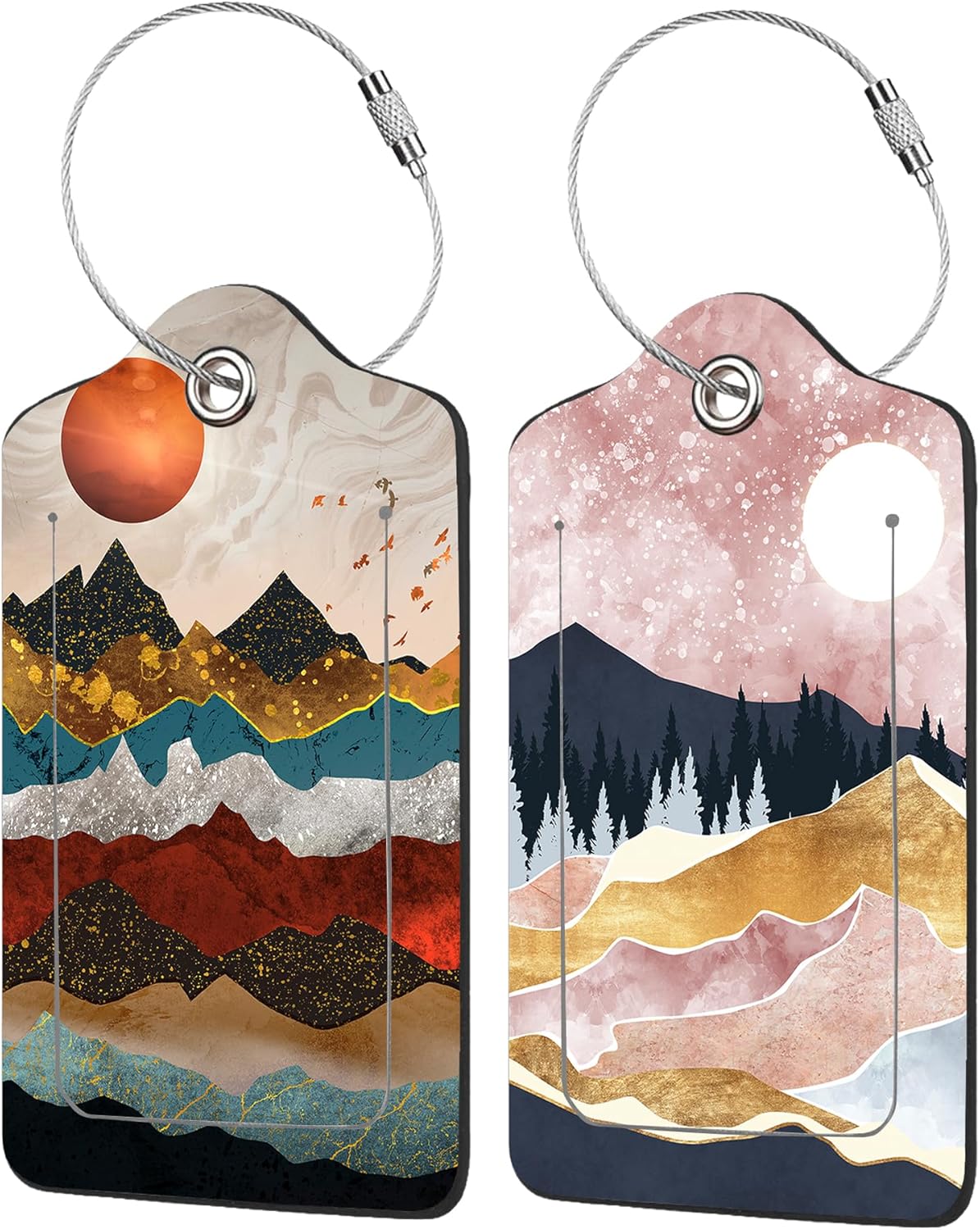 2 Pack Golden Mountains Luggage Tag for Suitcases Colorful Mountains PU Leather Bag Travel Suitcase ID Identifier Baggage Tags for Women Men Travel
