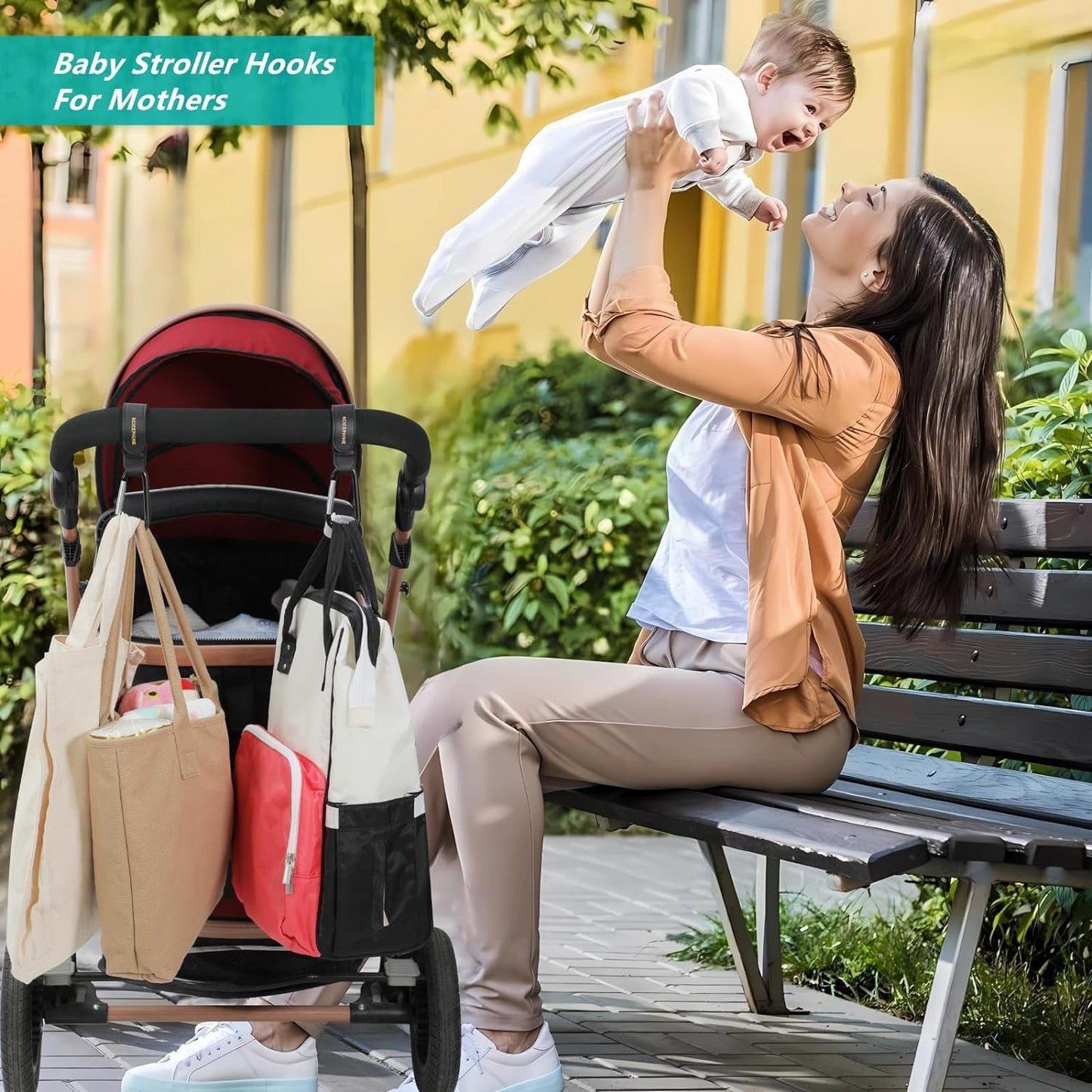 2 Pack Stroller Hooks, Stroller Straps for Diaper Bags,Adjustable Stroller Carabiner Clip,Baby Stroller Accessories for nuna,Uppababy,Bob,Hook for Bike,Scooter,Wheelchair,Walker Accessories（Black）