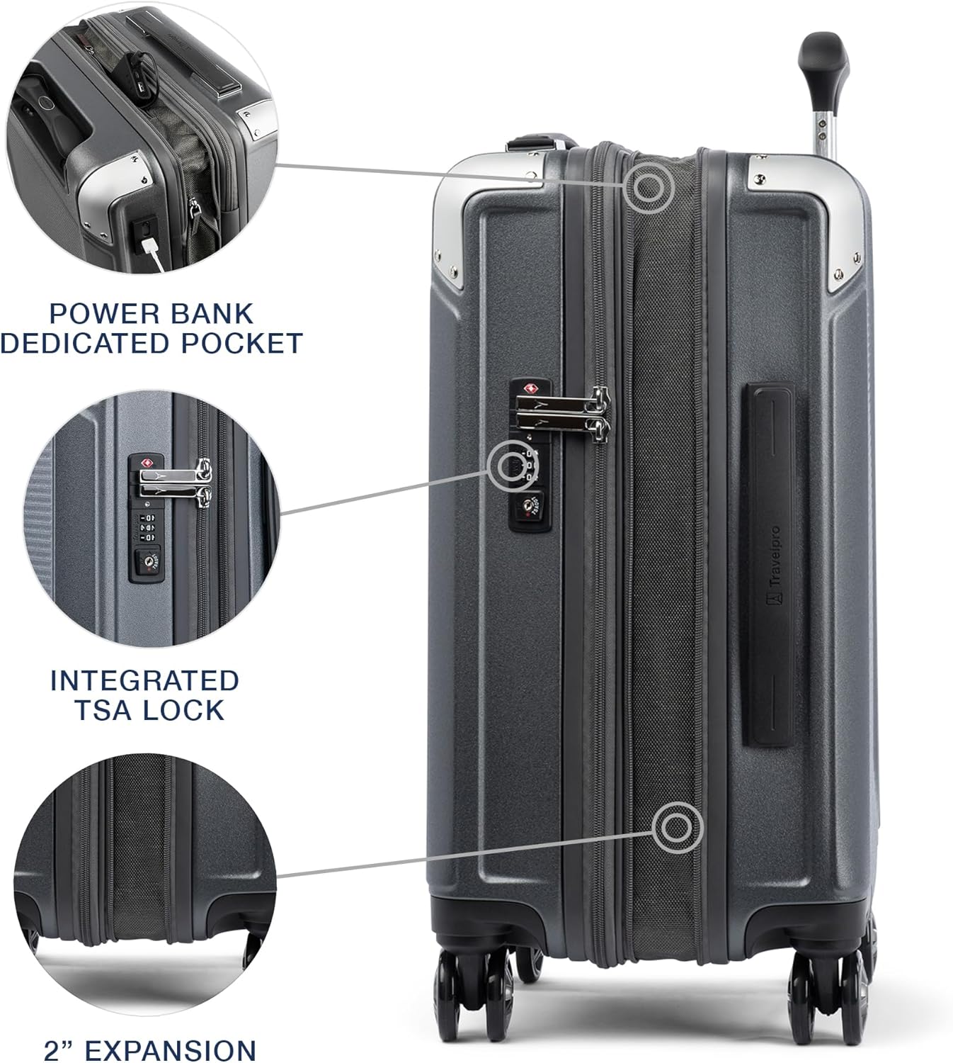 Travelpro Platinum Elite Hardside Expandable Carry on Luggage, 8 Wheel Spinner, TSA Lock, Hard Shell Polycarbonate Suitcase, Vintage Grey, Compact Carry on 20-Inch