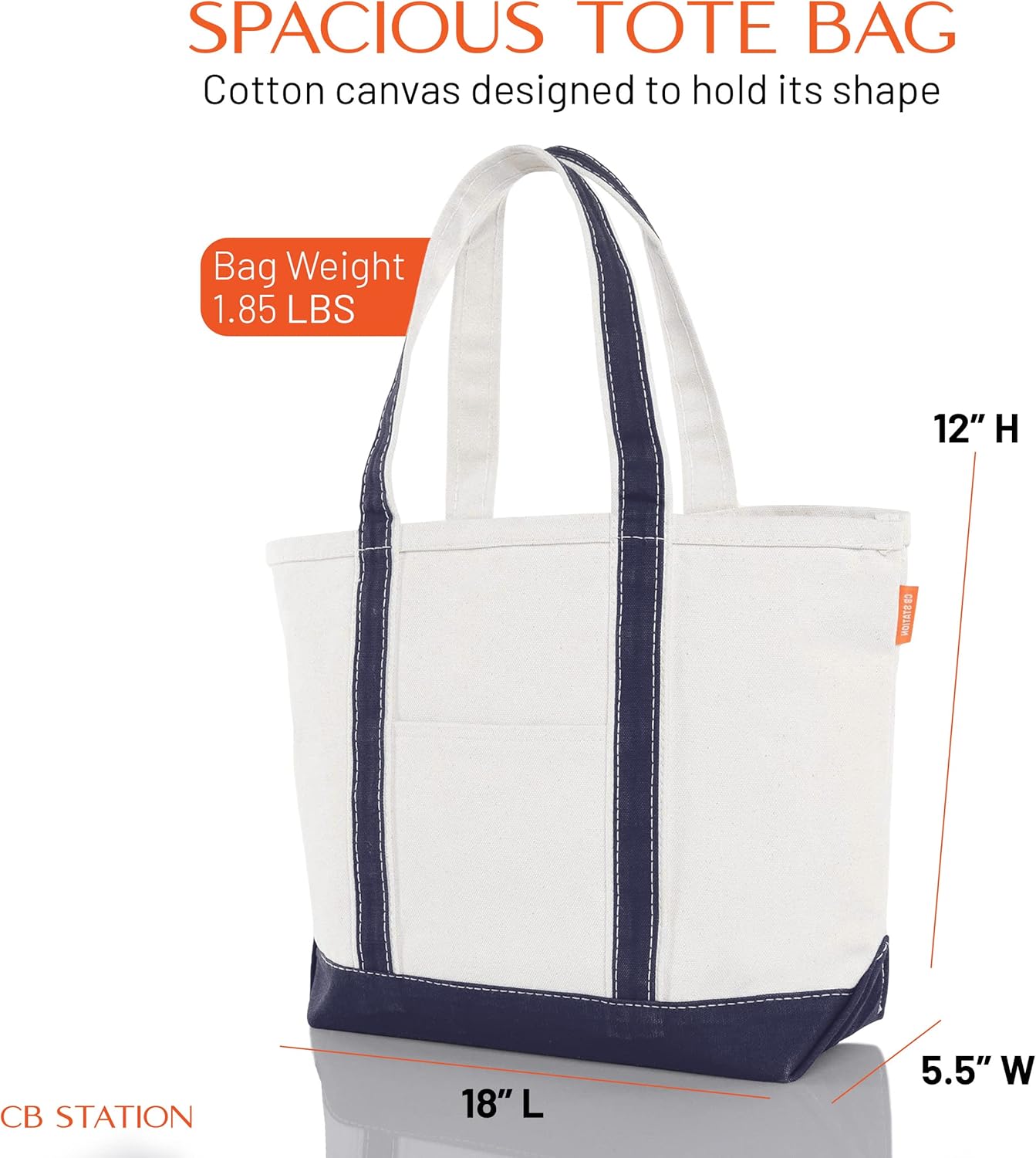 CB STATION Medium Classic Canvas Tote Bag for Women, Top Zipper Closure, Outer Pocket, Daily Essentials, Groceries, Traveling