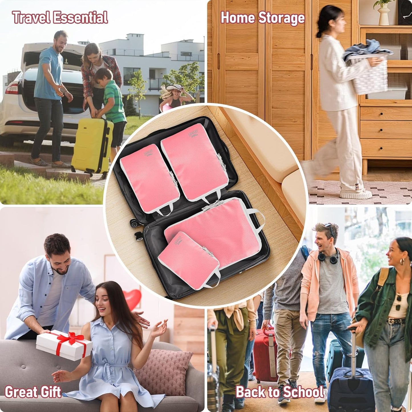 4-Piece Packing Cube Set - Lightweight Luggage Organizers for Travel, Vacation and Suitcases - Durable Accessories with Compression