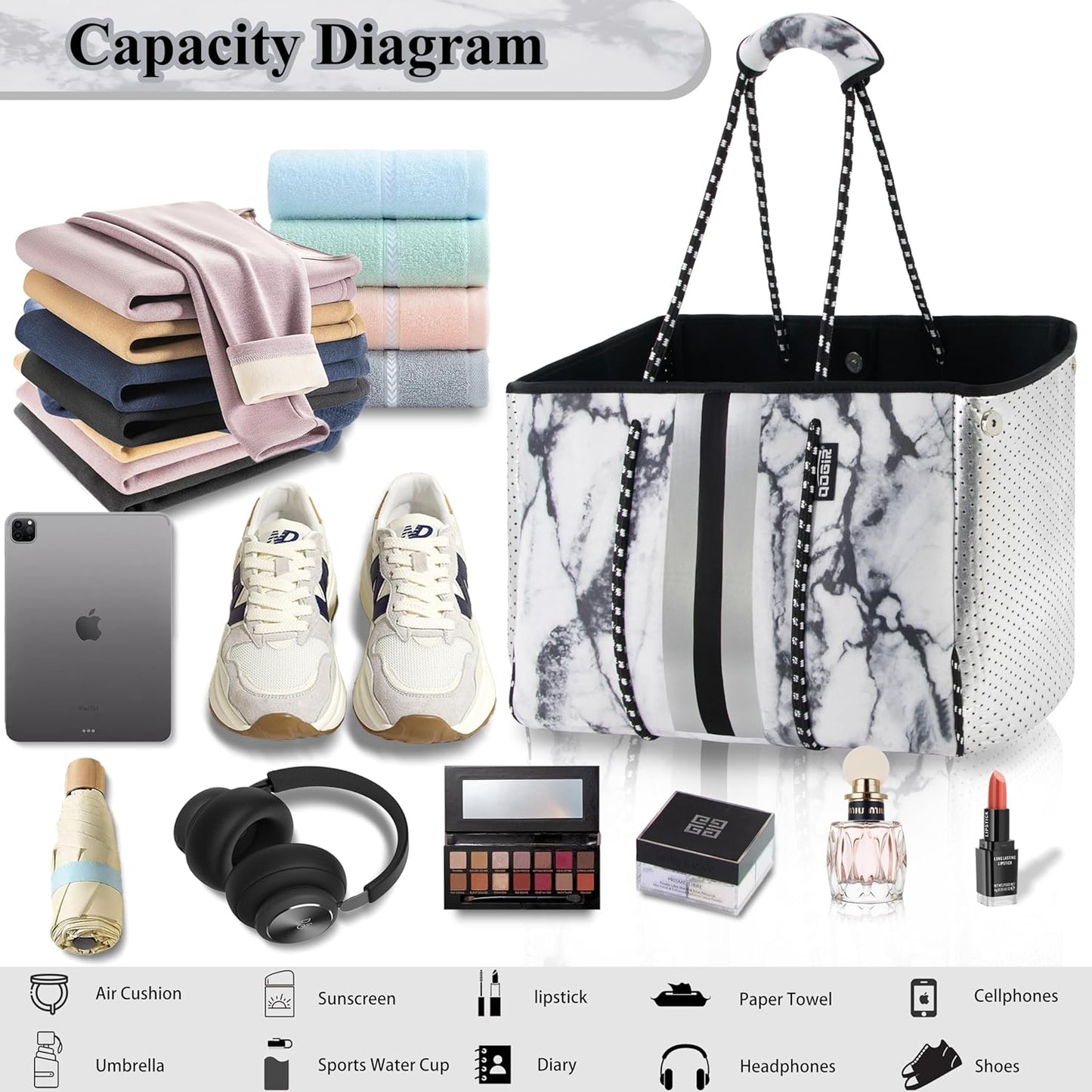 QOGiR Neoprene Multipurpose Beach Bag Tote with Inner Zipper Pocket … … … …