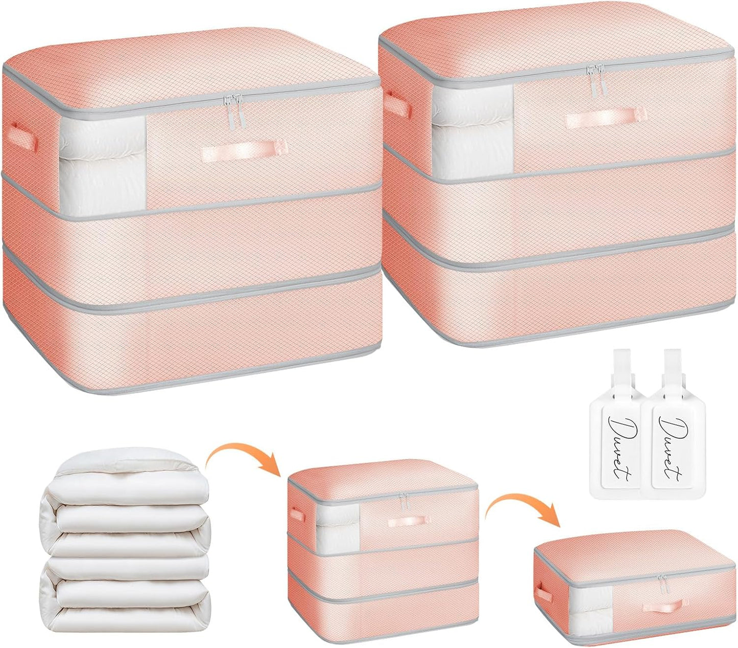 2 Pack Compression Storage Bags - 110L Large Capacity Comforter Storage Bag, 3-Layer Washable Ultra Space Saving Self Compression Organizer Space Bags for Blankets, Sweaters, Sheets, Pink