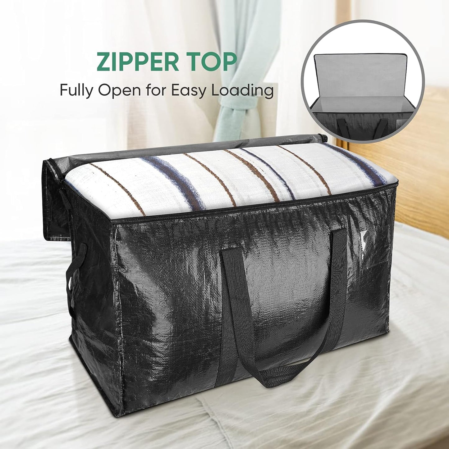 BALEINE 2-Pack Oversized Moving Bags with Reinforced Handles, Heavy-Duty Storage Tote for Clothes, Moving Supplies (Black, 2-Pack)